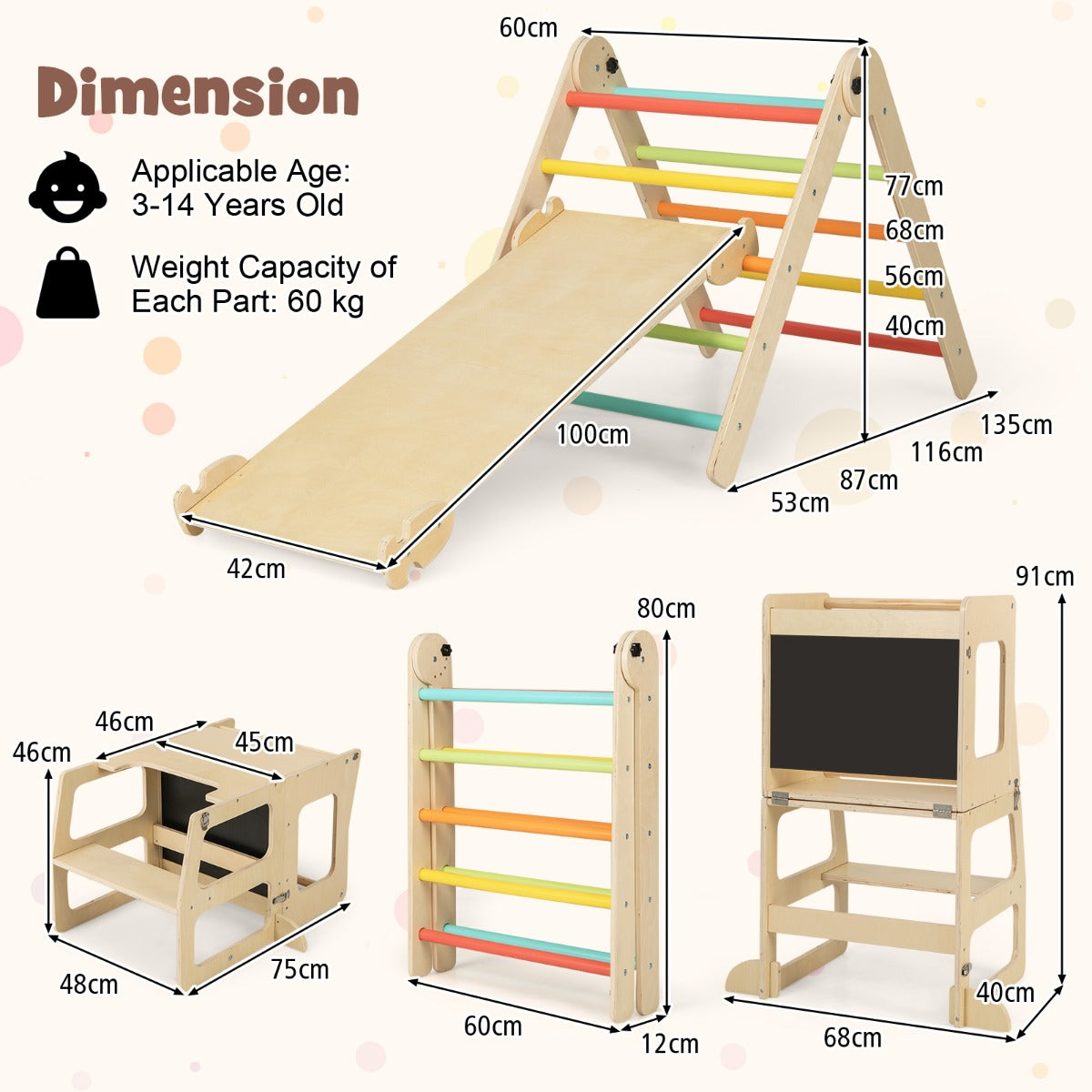 LIVSK 7-in-1 Klimset voor Kinderen - Glijbaan, Klimladder, Tunnel, Leertoren, Tekenbord - Voor 3-4 Jaar - Veelkleurig