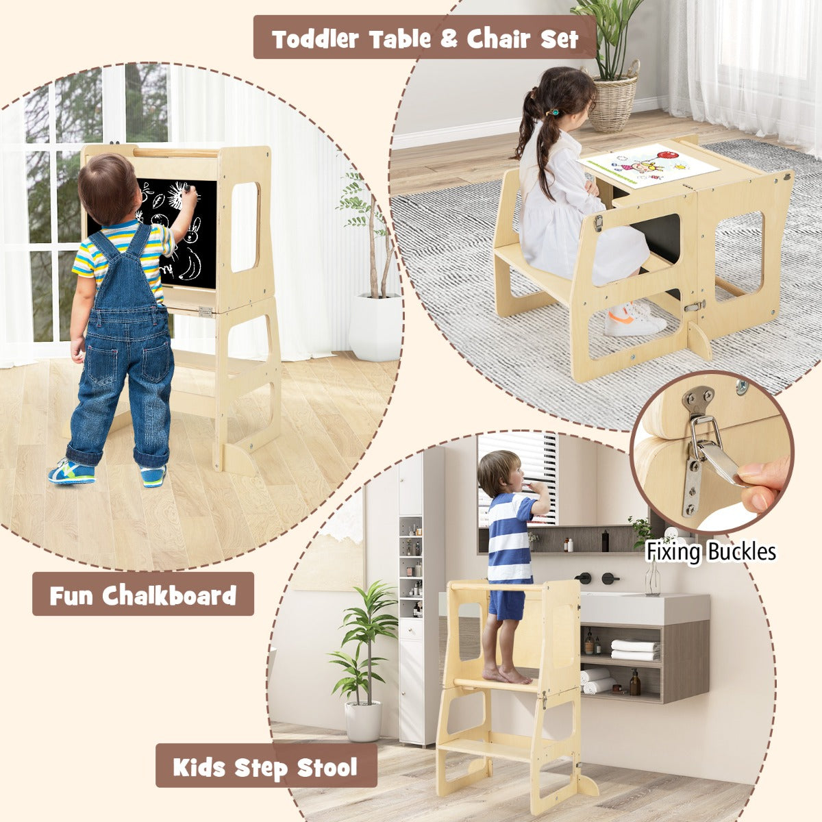LIVSK 7-in-1 Klimset voor Kinderen - Glijbaan, Klimladder, Tunnel, Leertoren, Tekenbord - Voor 3-4 Jaar - Veelkleurig