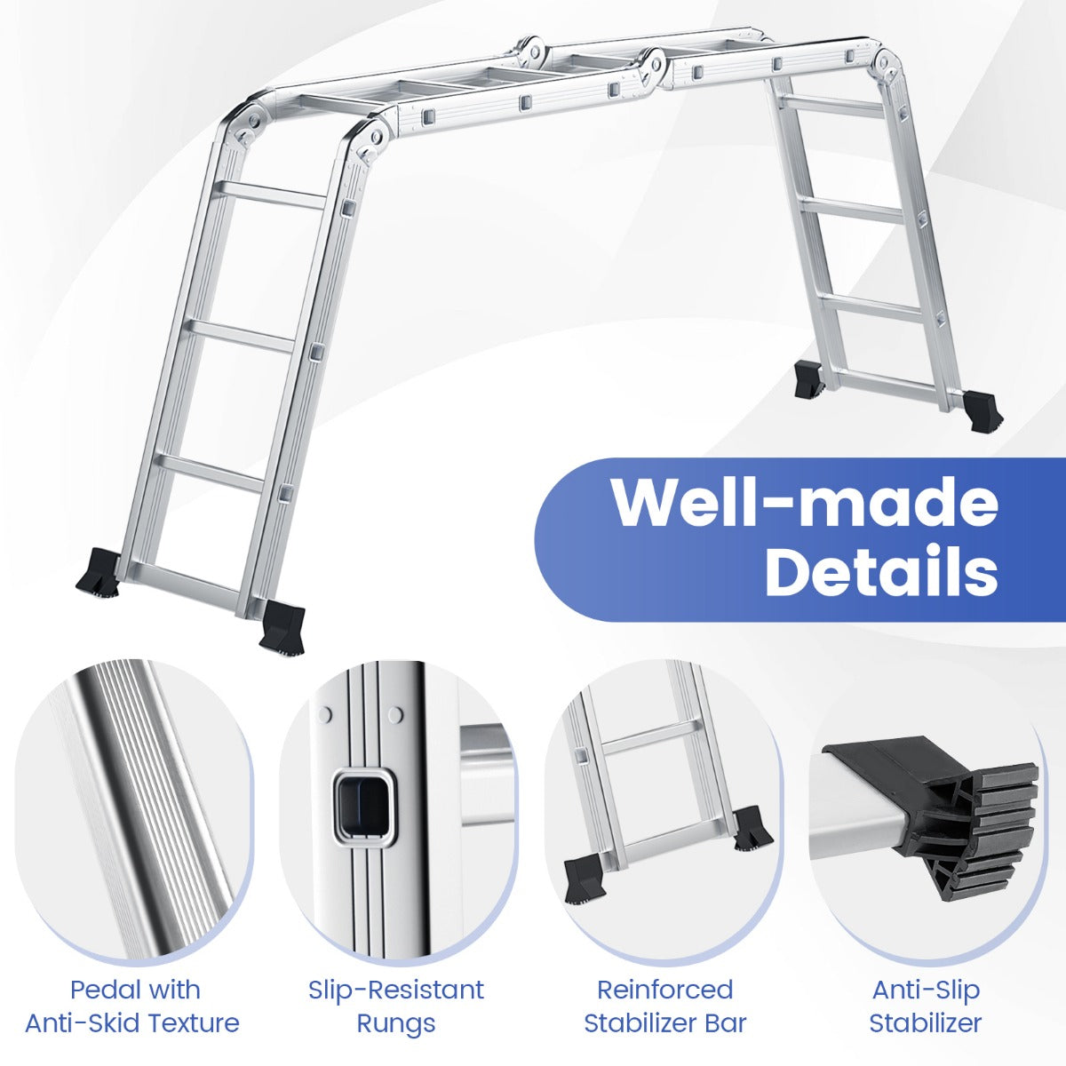 Livsk costway 7 in 1 opvouwbare aluminium ladder 3705 cm hoge multifunctionele ladder met antislip sporten en voetzolen lichtgewicht steigerladder 6