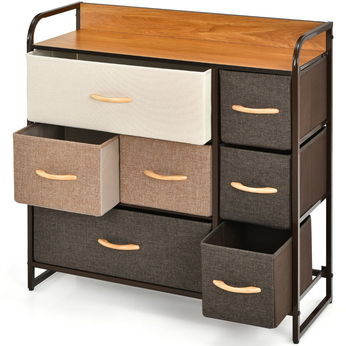 LIVSK Opvouwbare Opbergtoren met 7 Laden - Stevig Stalen Frame - Waterbestendig MDF - Modern Design - 80 x 29 x 79 cm - Bruin