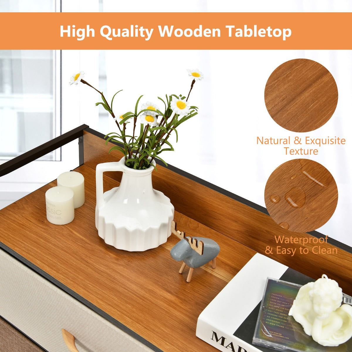 LIVSK Opvouwbare Opbergtoren met 7 Laden - Stevig Stalen Frame - Waterbestendig MDF - Modern Design - 80 x 29 x 79 cm - Bruin