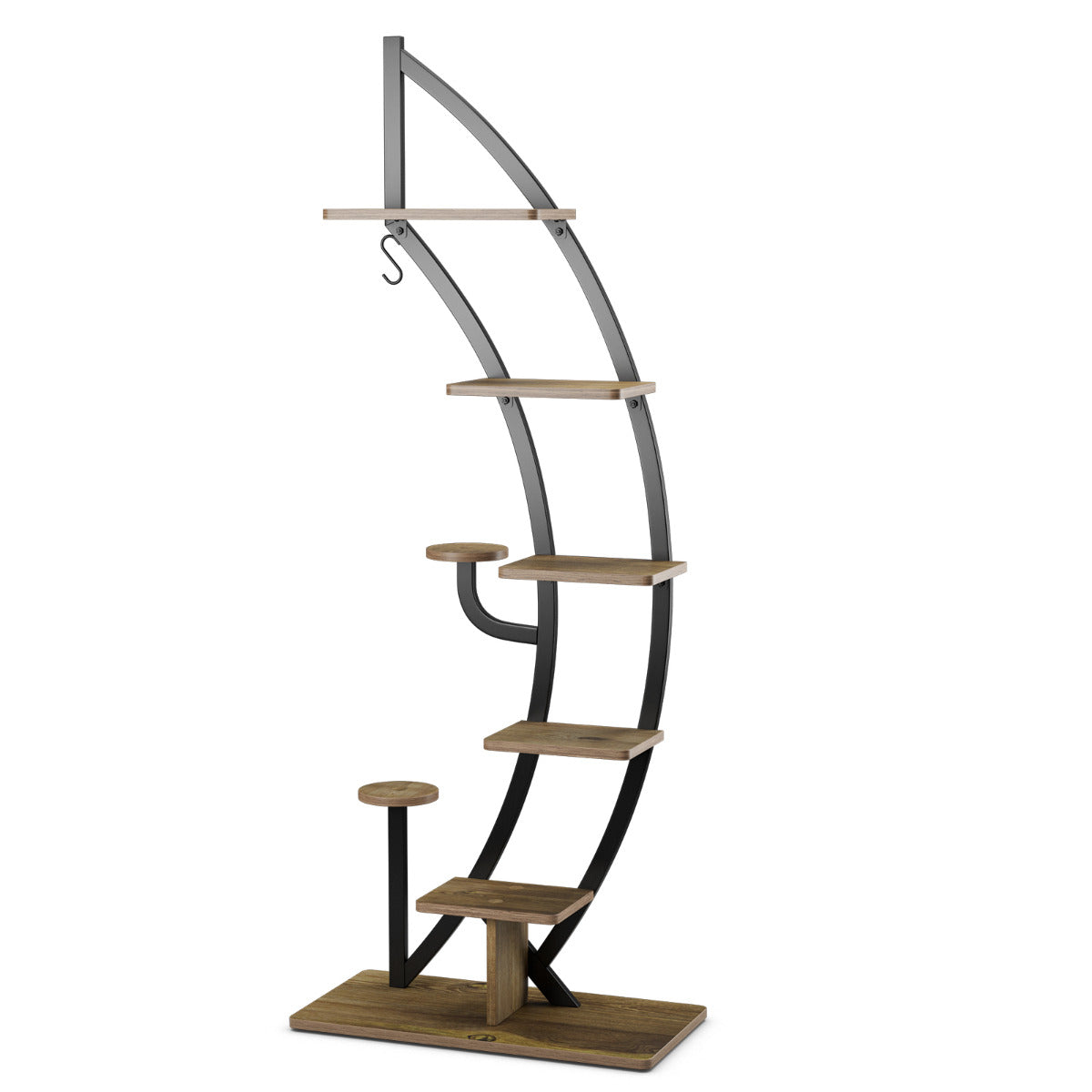 LIVSK 7-laags Metalen Bloemenplank - Gebogen Halve Maan Ontwerp - Stevig Staal met Anti-kantelmechanisme - 60 x 30 x 155 cm -