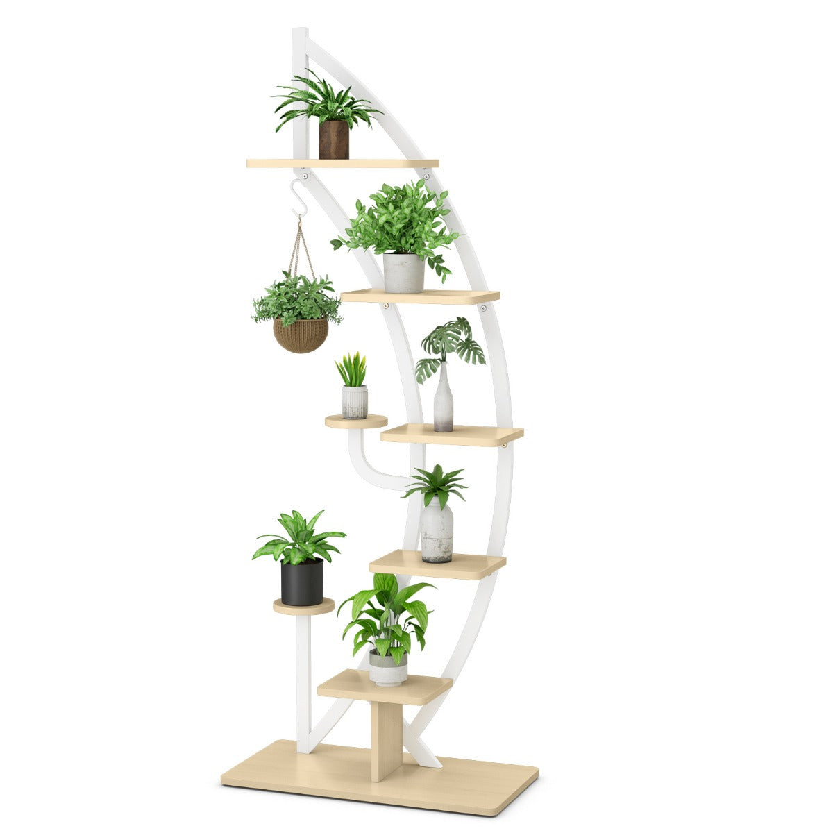 LIVSK Metalen Bloemenplank - 7-Laags Ladderstructuur - Stevig Metalen Frame - Antikantelmechanisme - 60 x 30 x 155 cm - Wit