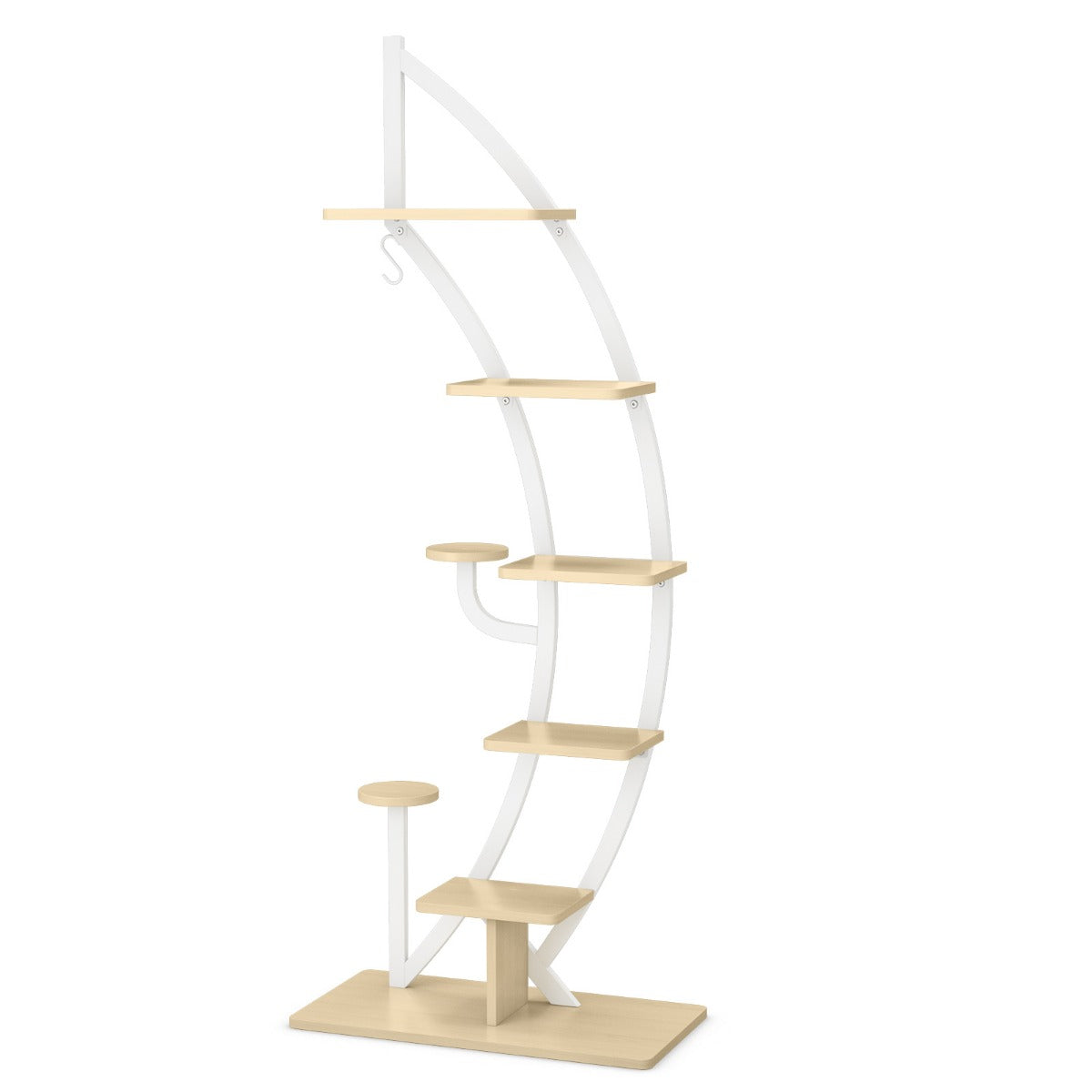 LIVSK Metalen Bloemenplank - 7-Laags Ladderstructuur - Stevig Metalen Frame - Antikantelmechanisme - 60 x 30 x 155 cm - Wit