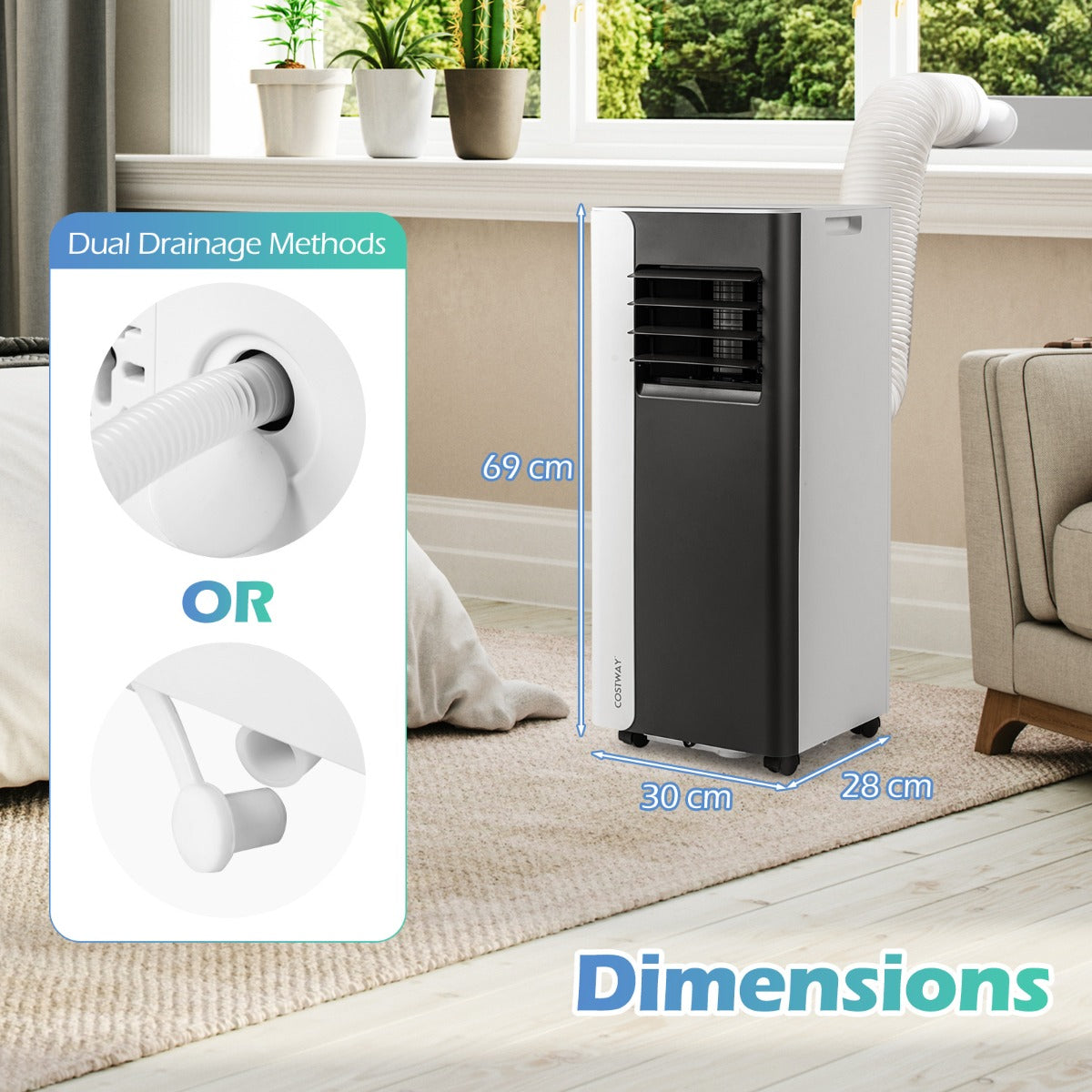 Livsk costway 7000 btu draagbare airconditioner 3 in 1 koelapparaat met ventilator en luchtontvochtiger stille vloereenheid met slaapmodus