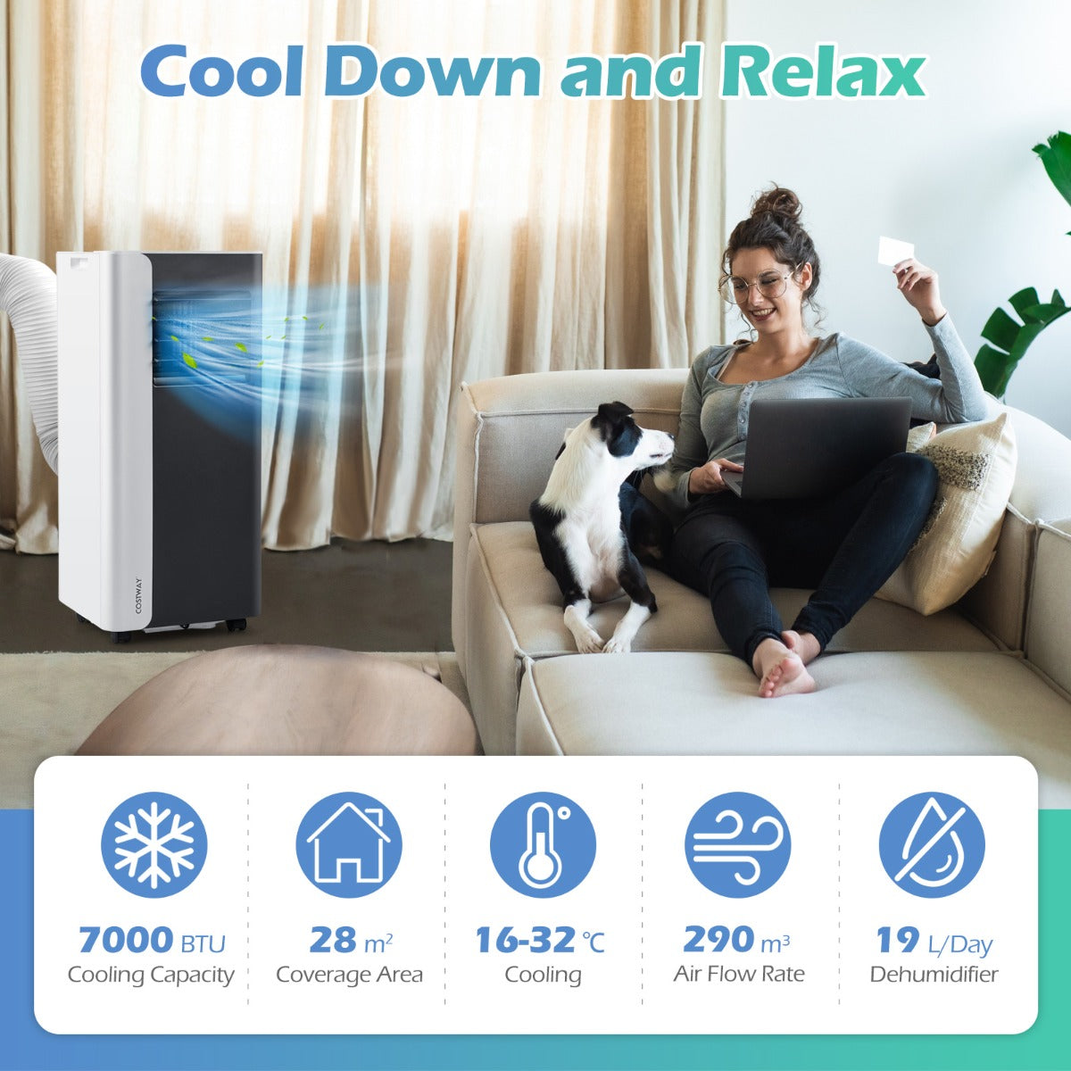 Livsk costway 7000 btu draagbare airconditioner 3 in 1 koelapparaat met ventilator en luchtontvochtiger stille vloereenheid met slaapmodus