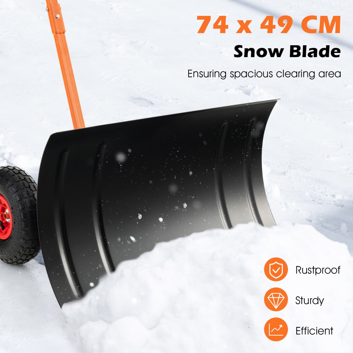 Livsk costway 74 cm metalen sneeuwschuiver met wielen 4