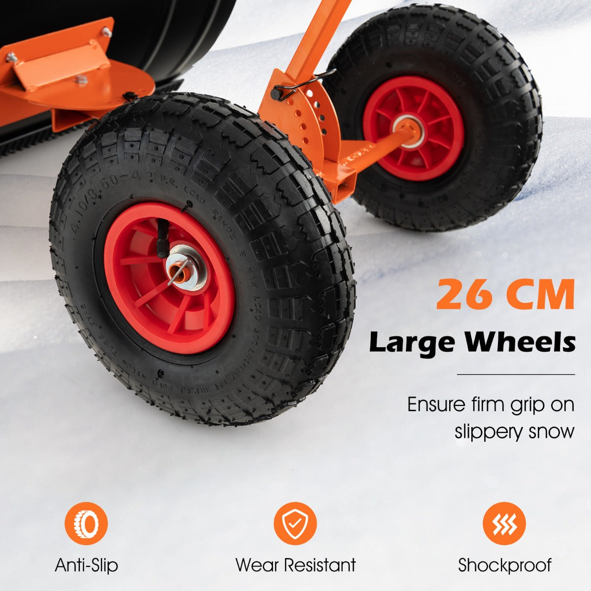 Livsk costway 74 cm metalen sneeuwschuiver met wielen 5