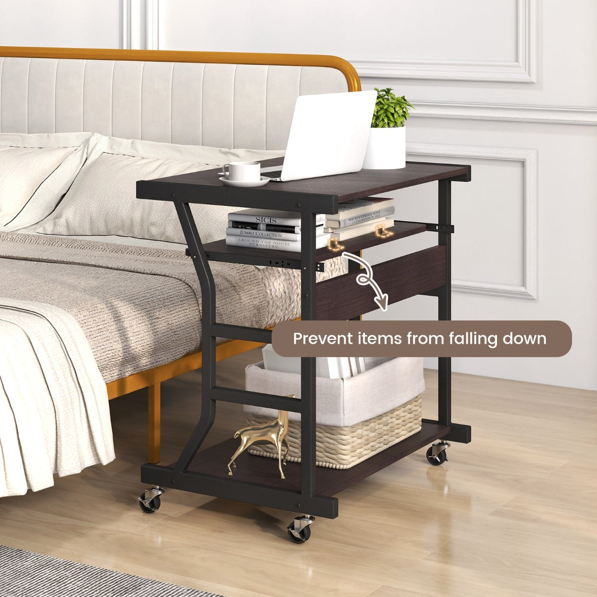 LIVSK Mobiele Laptoptafel - Uitschuifbaar Toetsenbordblad - Draaibaar Muizenblad - Onderste Plank - 75 x 50 x 75 cm - Donkerbruin