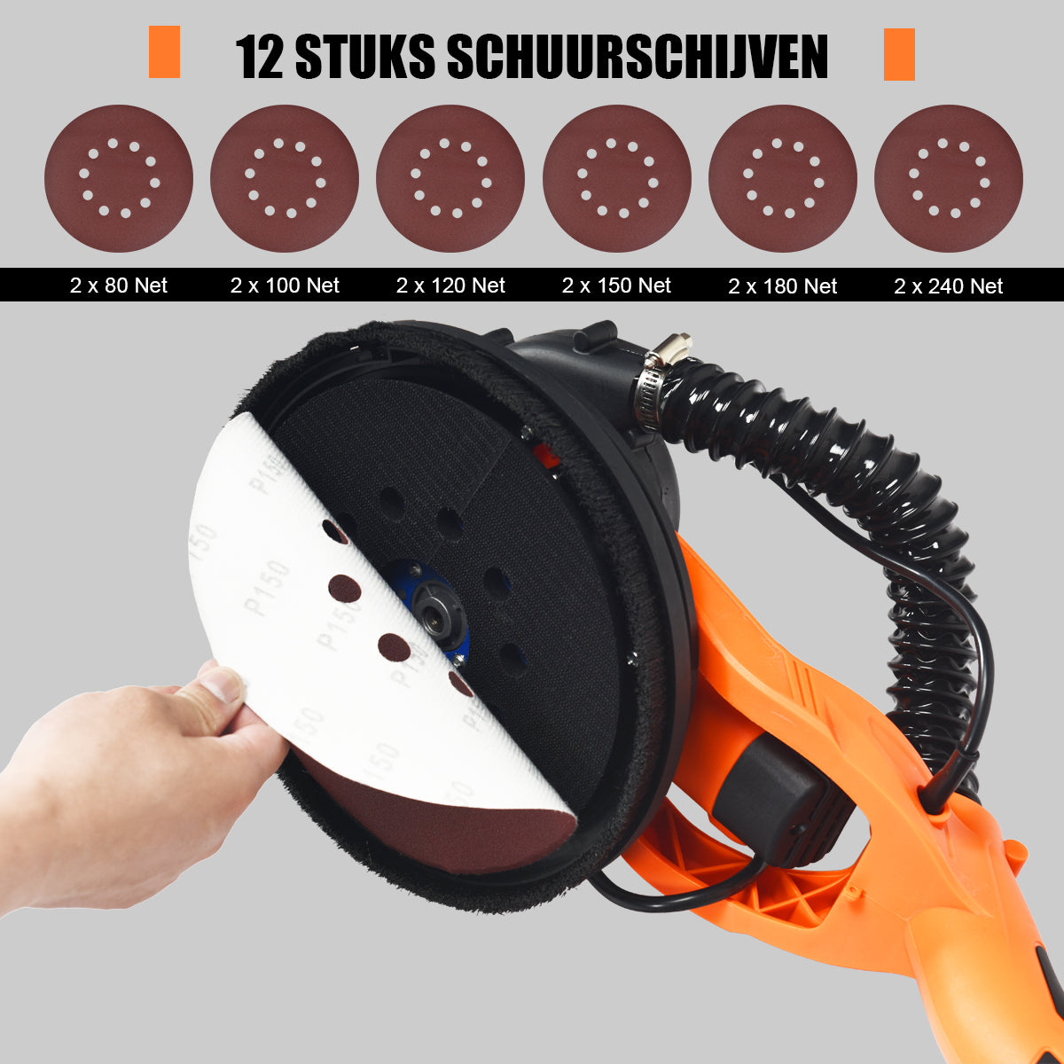 LIVSK Elektrische Schuurmachine voor Gipsplaten - 750W Motor - 6 Snelheden - Automatisch Stofzuigsysteem - Telescopische