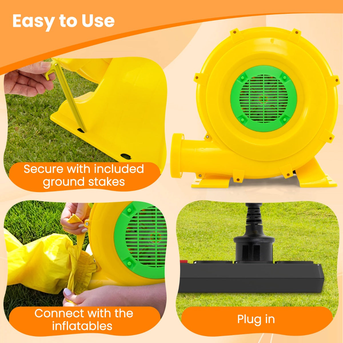 LIVSK Commerciële Luchtblazer 750W - Draagbaar met Handgreep - Waterdichte Schakelaar - Aardpennen - 1250 m³/u - Geel