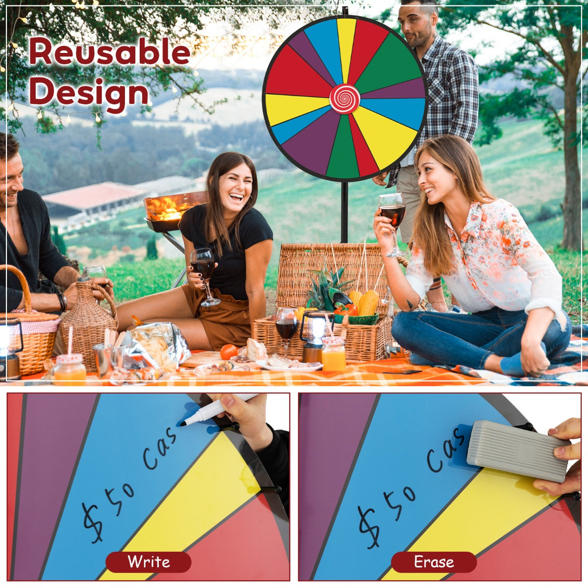 LIVSK Draaiprijs Wiel - Verstelbaar van 140-170 cm - Inclusief Droogmarker en Gum - Draagtas - Gekleurd