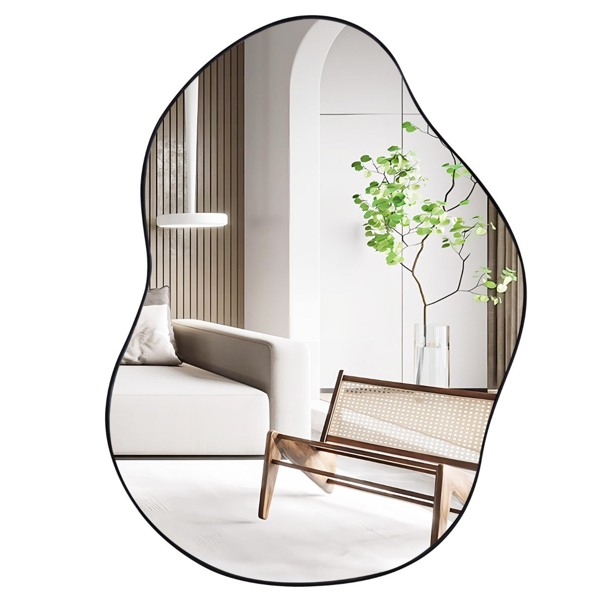 LIVSK Asymmetrische Wandspiegel - Uniek Design - HD Reflectie - Flexibele Ophangopties - 78 x 56 cm - Goud/Zwart