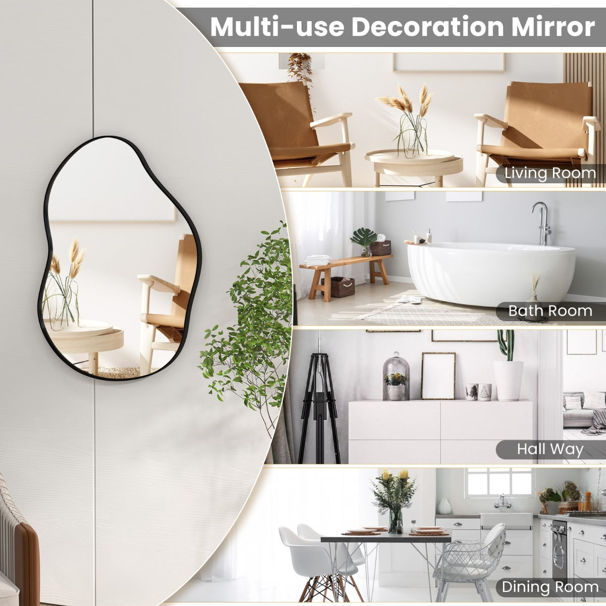 LIVSK Asymmetrische Wandspiegel - Uniek Design - HD Reflectie - Flexibele Ophangopties - 78 x 56 cm - Goud/Zwart