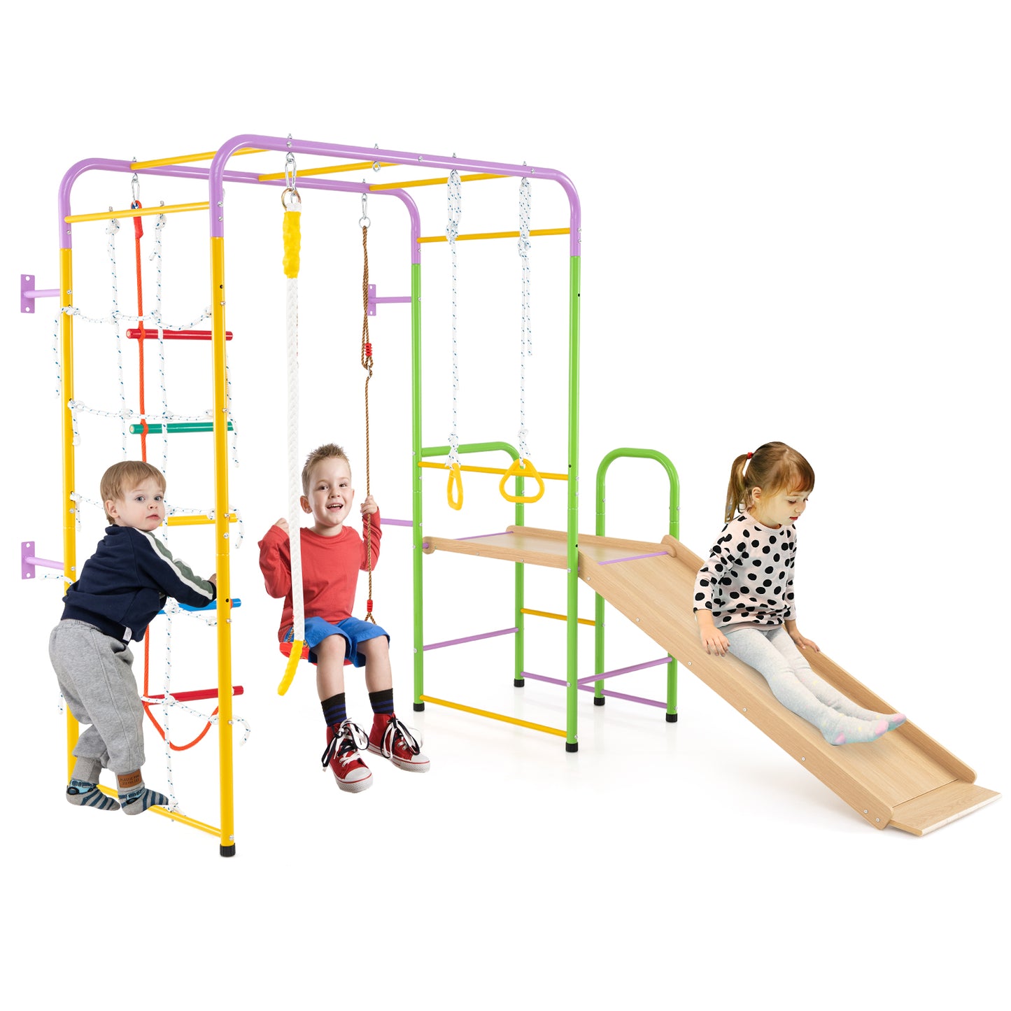LIVSK 8-in-1 Indoor Klimtoestel - Klimwand - Schommel - Glijbaan - Veilig en Stevig - Voor Kinderen 3+ - Multikleur