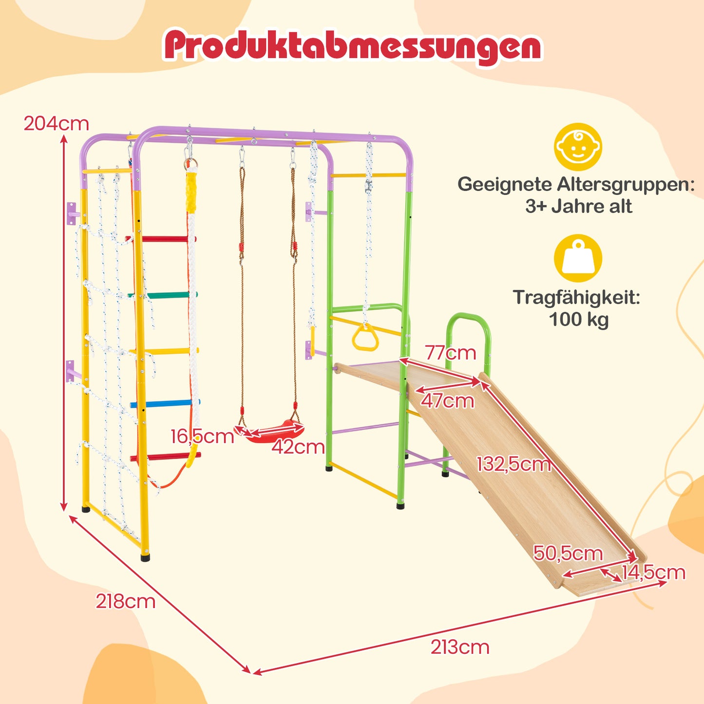 LIVSK 8-in-1 Indoor Klimtoestel - Klimwand - Schommel - Glijbaan - Veilig en Stevig - Voor Kinderen 3+ - Multikleur