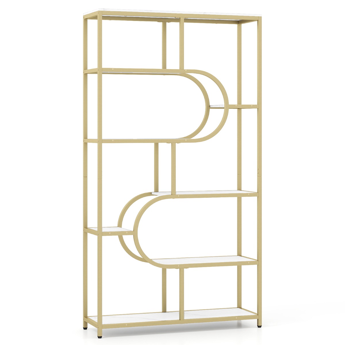 Livsk costway 8 laags geometrische boekenkast met open houten planken en metalen frame wit