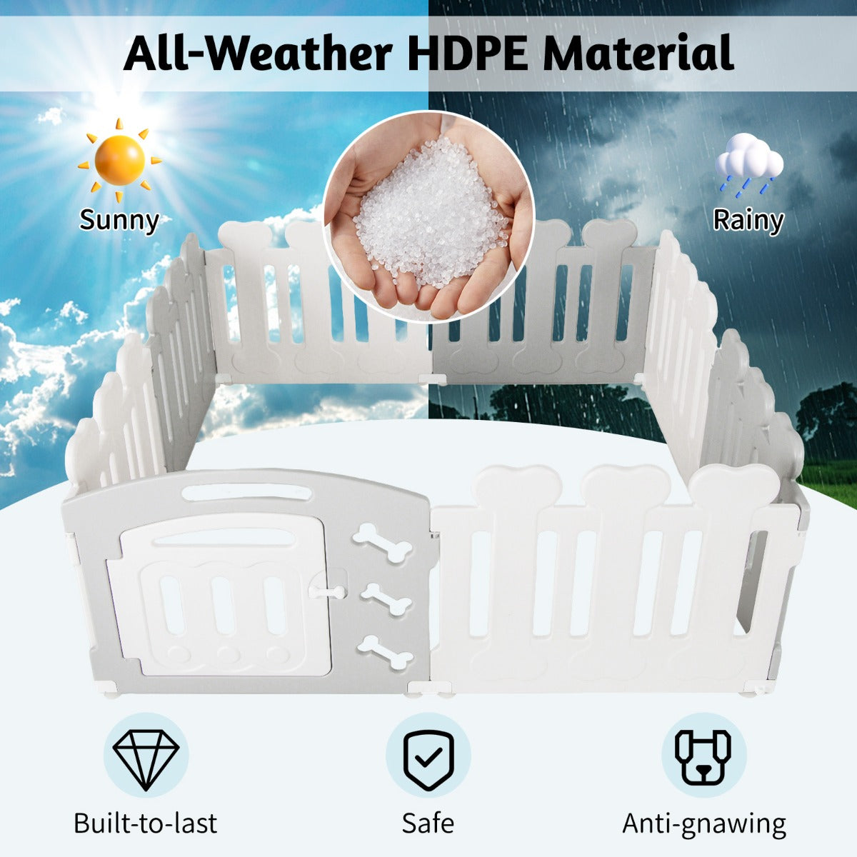 LIVSK Huisdierhek - 8 Panelen van Weerbestendig HDPE - Veilig voor Binnen en Buiten - Geschikt voor Huisdieren tot 35 cm - Grijs