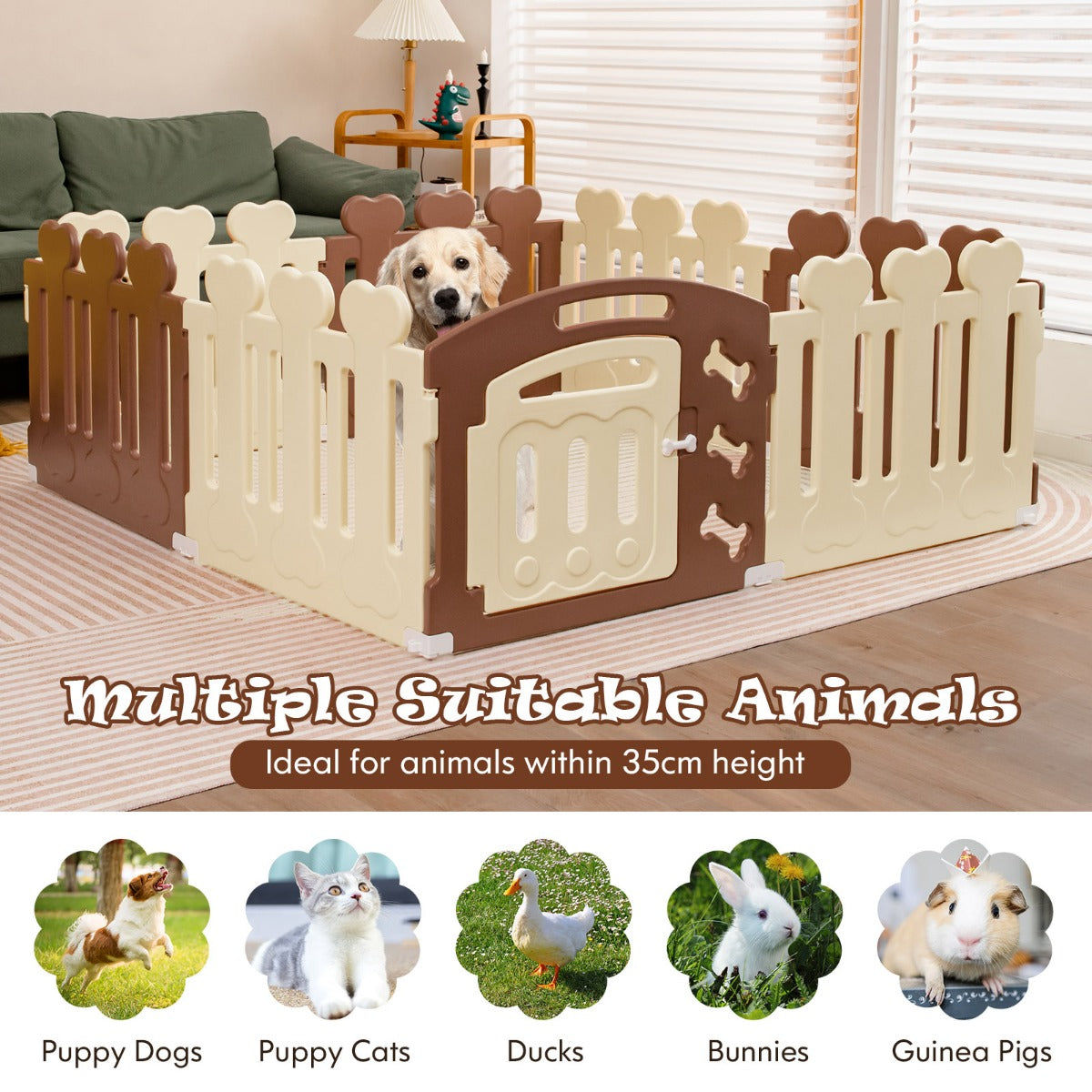 LIVSK Weerbestendige Huisdierbox - HDPE Materiaal - 8 Panelen met Deur - Voor Huisdieren tot 35 cm - Binnen en Buiten - Beige +