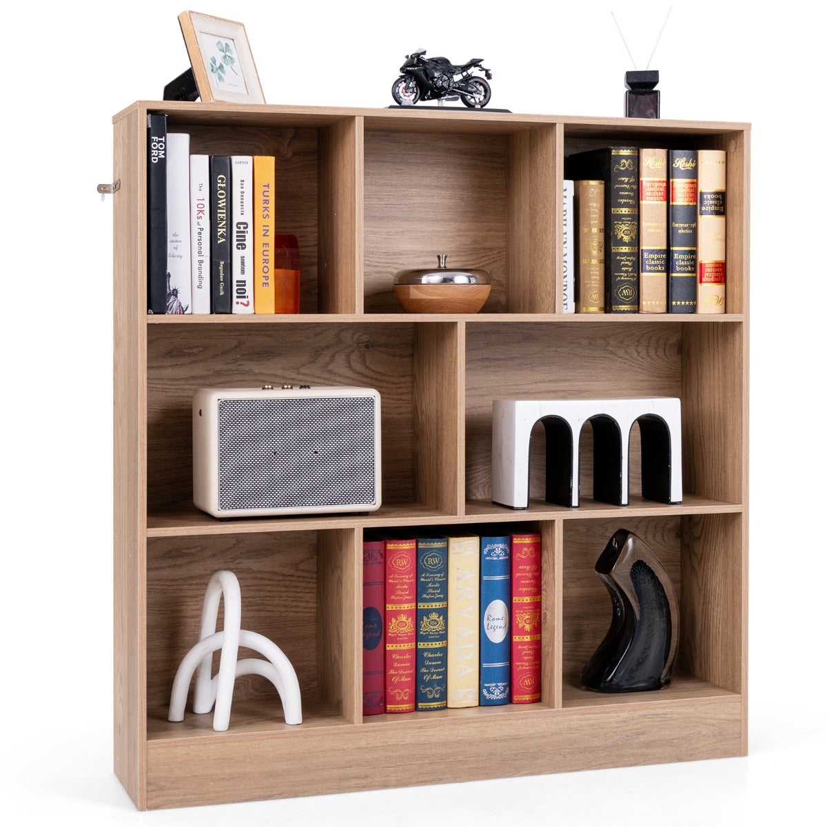 LIVSK Boekenkast met 8 Vakken - 3 Niveaus - Duurzaam MDF - Veilig met Anti-Kantelsets - Totale Draagvermogen 160 kg -