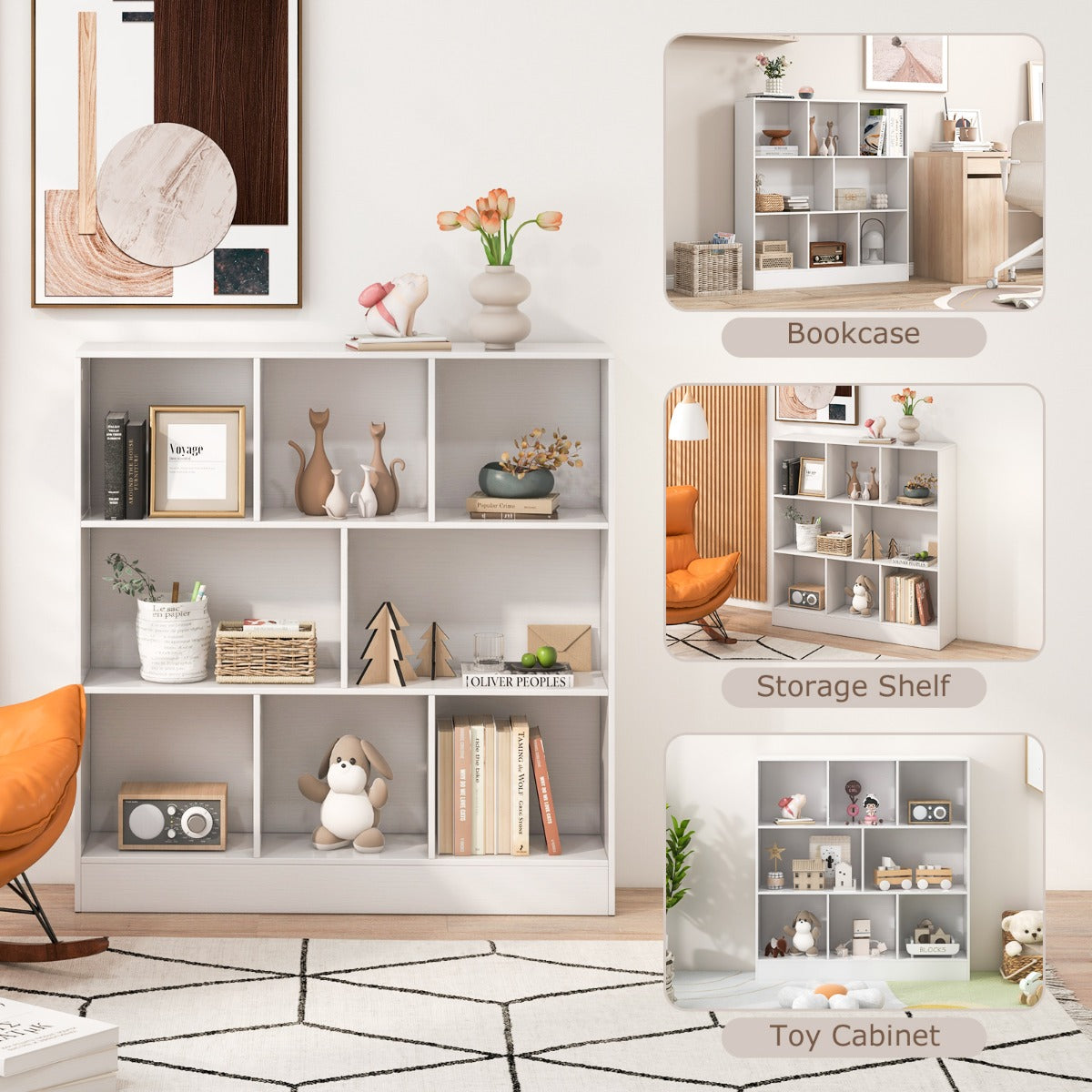 LIVSK Boekenkast met 8 Vakken - Stevig MDF - Anti-Kantelsets - Tot 160 kg Draagvermogen - Voor Woonkamer en Slaapkamer -