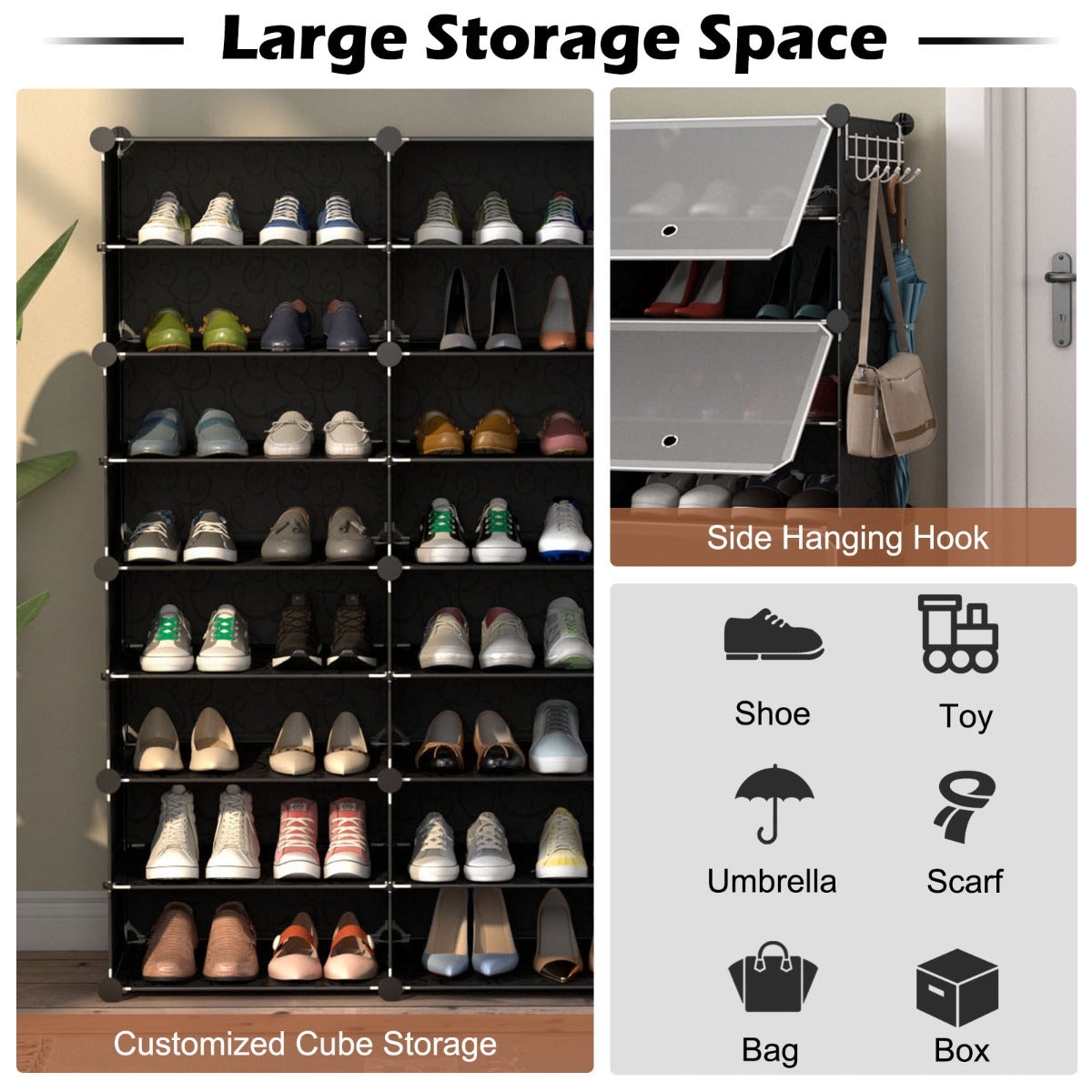 LIVSK 8-vaks schoenenkast - Organiseer 48 paar schoenen - Modulair en duurzaam - Eenvoudige montage - Zwart