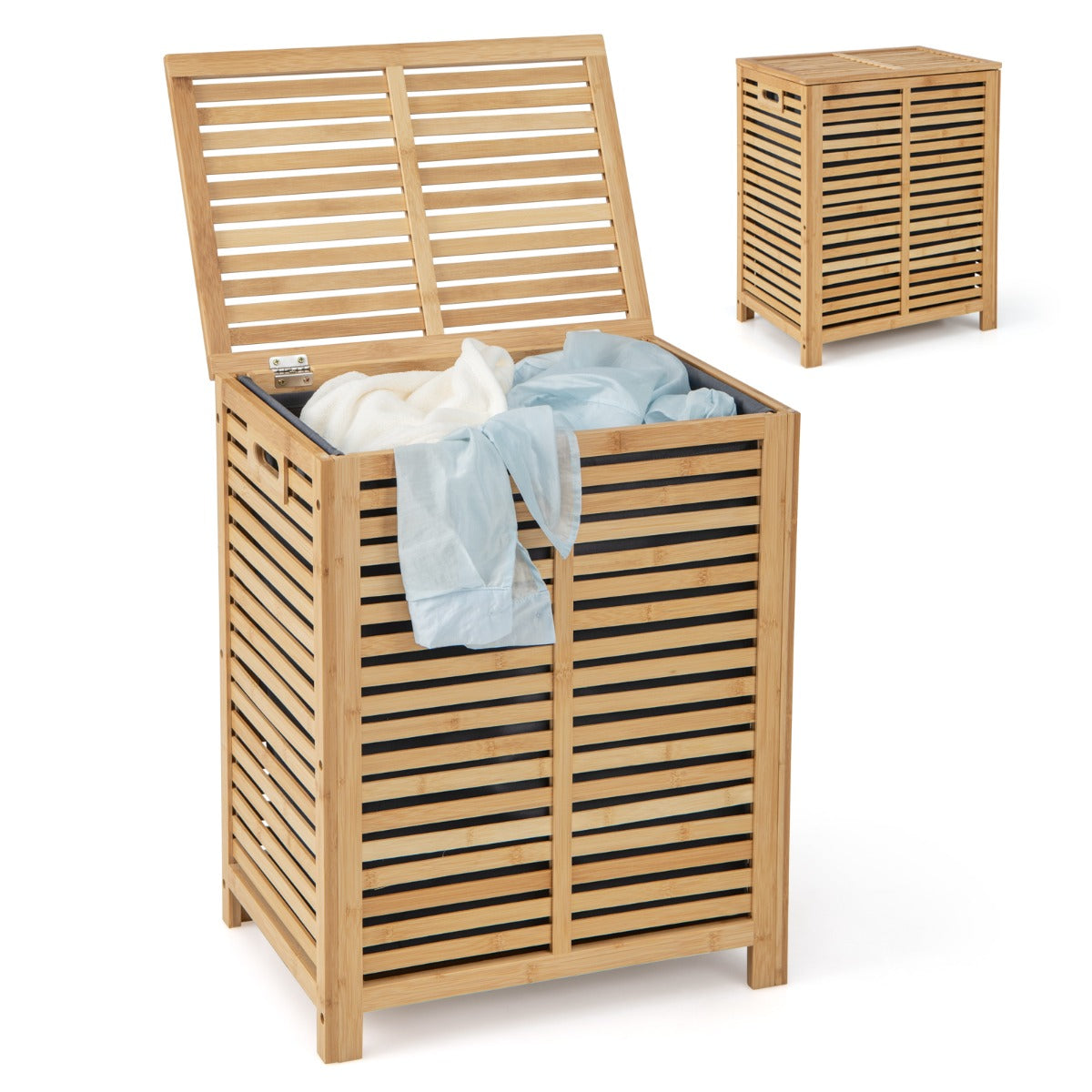 LIVSK Bamboe Wasmand - 80L Capaciteit - Verwijderbare Waterdichte Zak - Ventilatiegleuven - Draagvermogen 25 kg - Natuurlijk