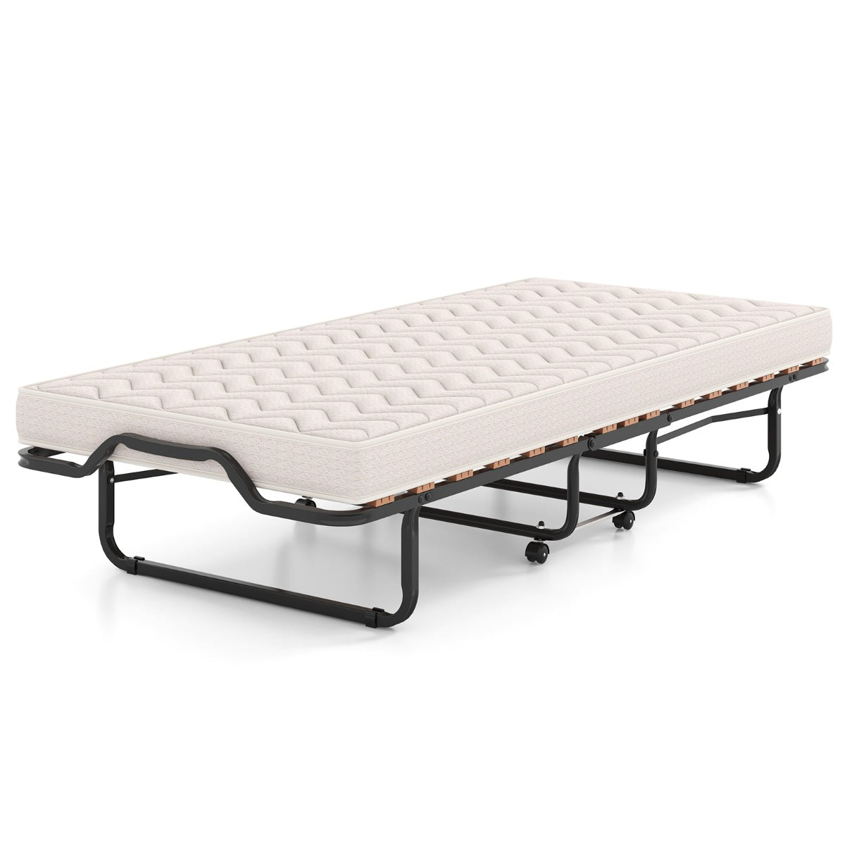LIVSK Opvouwbaar Logeerbed - Traagschuimmatras - Hypoallergene Vezels - Stevig Frame met Wieltjes - Tot 120 kg - Beige/Zwart