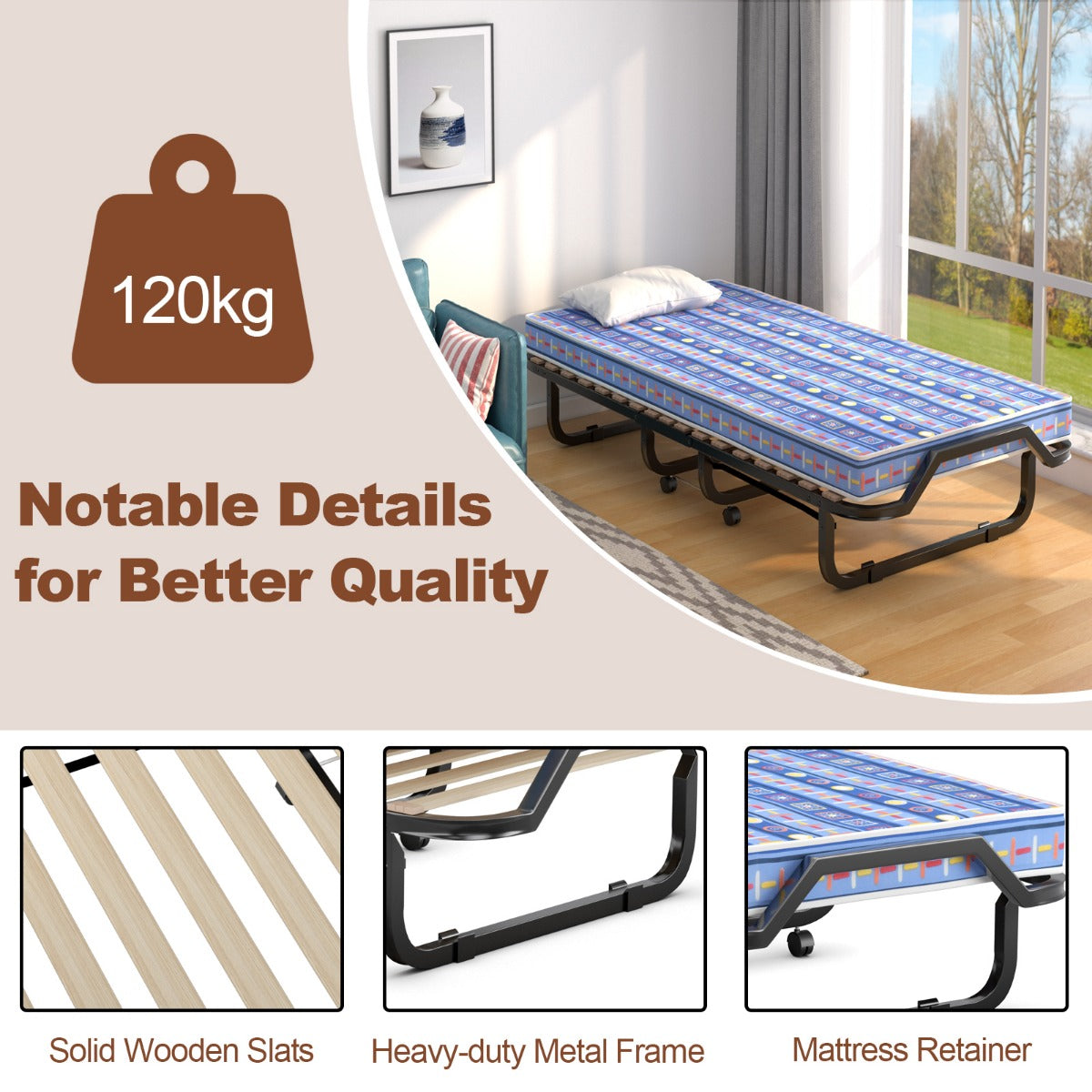 LIVSK Opklapbed met Matras - Stevig Staal - 10 cm Traagschuim - Ruimtebesparend - Tot 120 kg - Blauw