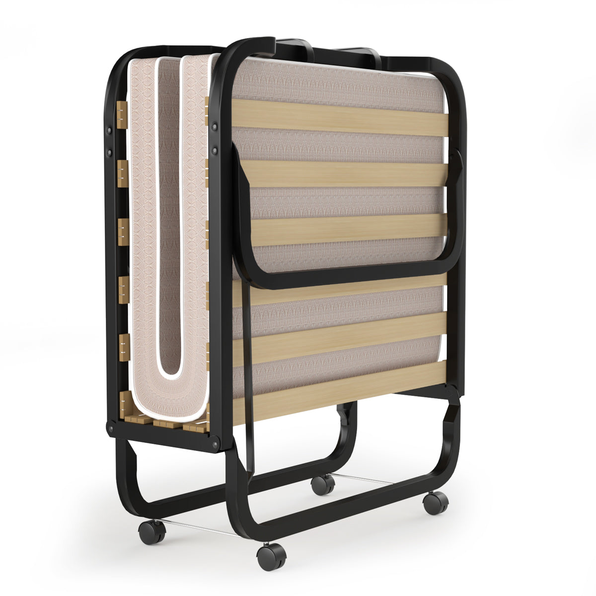 LIVSK Vouwbed met Traagschuim Matras - Stevig Stalen Frame - Opvouwbaar en Verplaatsbaar - Tot 120 kg - Zwart/Beige