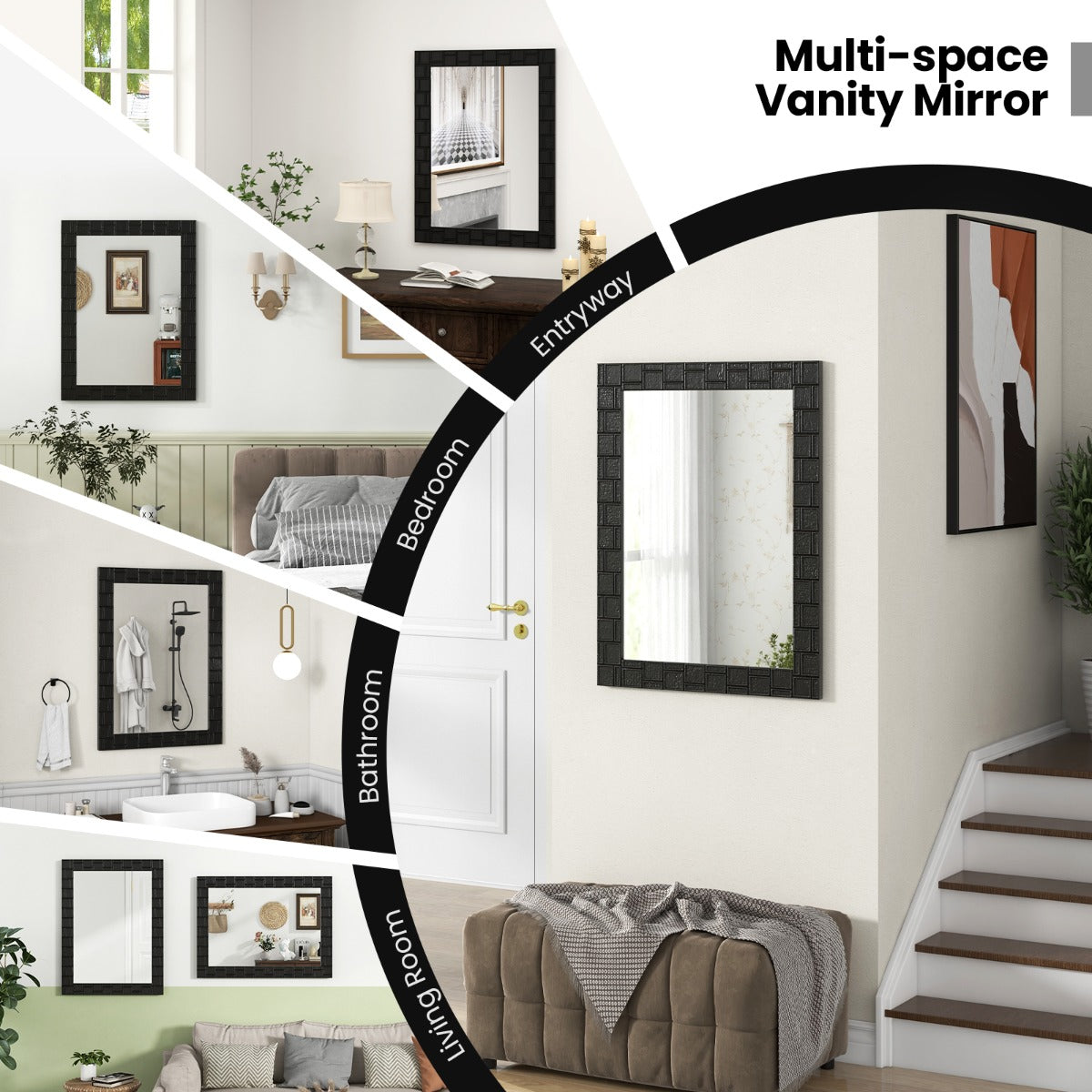 LIVSK Moderne Make-upspiegel - Vierkant Rubberhout Frame - Verticale & Horizontale Ophanging - 80 x 60 cm - Zwart