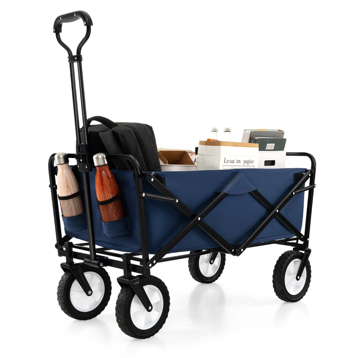 LIVSK Opvouwbare Trolley - 82 L Capaciteit - Verstelbare Handgreep - 2 Bekerhouders - Draagvermogen 68 kg - Marineblauw