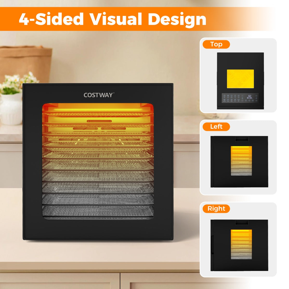 LIVSK Voedseldehydrator - 10 Programma's - Aangepaste Temperatuur en Timer - 360° Luchtcirculatie - Zwart