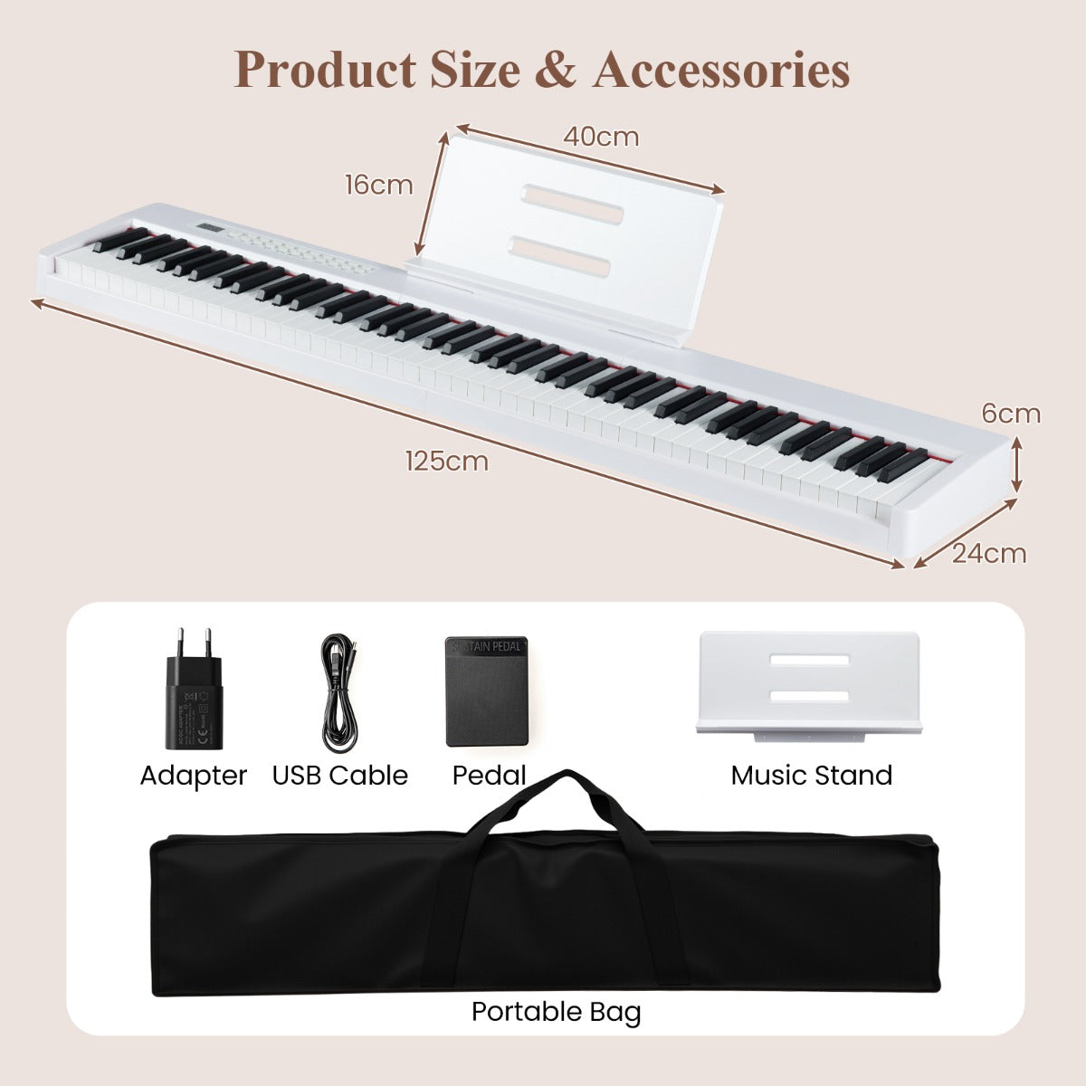 LIVSK Digitale Piano Keyboard - 88 Aanslaggevoelige Toetsen - Draagbaar met Adapter en Oplaadbare Batterij - Inclusief