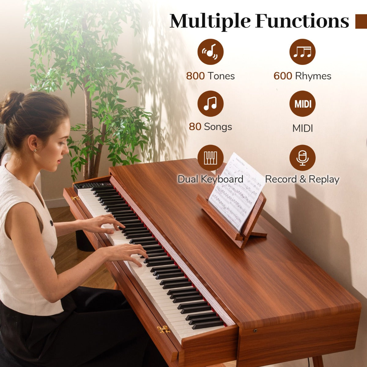 Livsk costway 88 toetsen graded hammer action weighted keyboard piano met push pull lade opname weergave digitale piano voor beginners 2