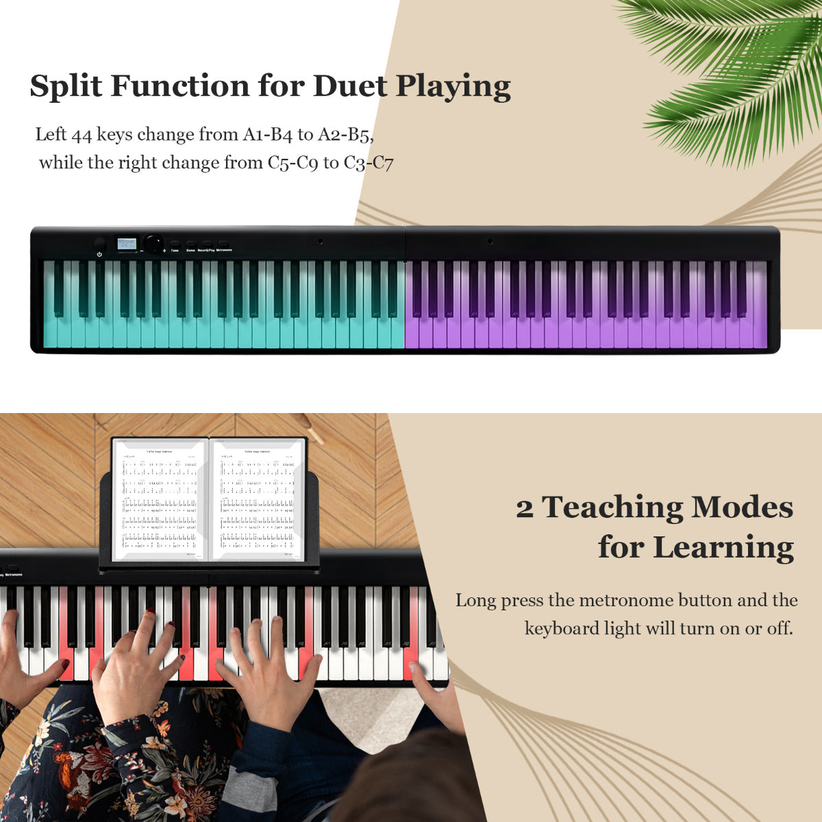 LIVSK Digitale Piano met Toetsenbord - 128 Tonen, 128 Ritmes, 20 Demo's - Inklapbaar met Draagtas - Leerfuncties - Zwart