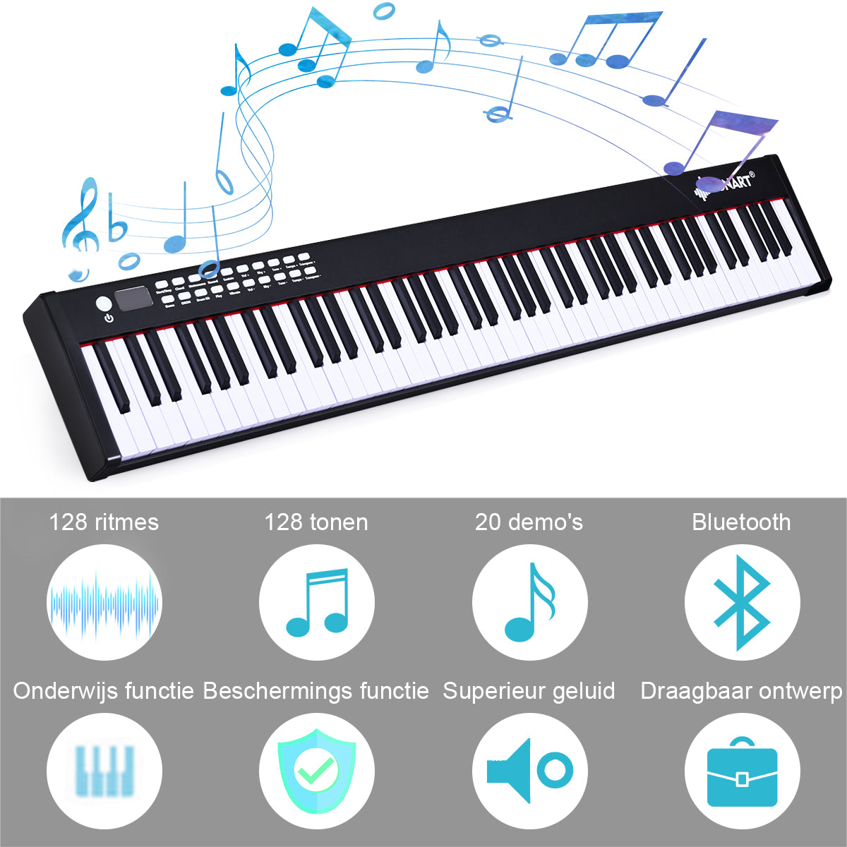 LIVSK Elektrische Piano 88 Toetsen - Gevoelige Toetsen - Leerfunctie - Sustainpedaal - Draagtas - Zwart