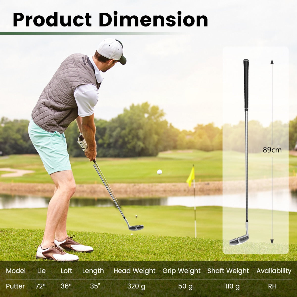 LIVSK Golfchipper voor Rechtshandigen - Roestvrijstalen Kop - Antislip Handgreep - 72° Lichthoek - Verbeter je Korte Spel - Zilver
