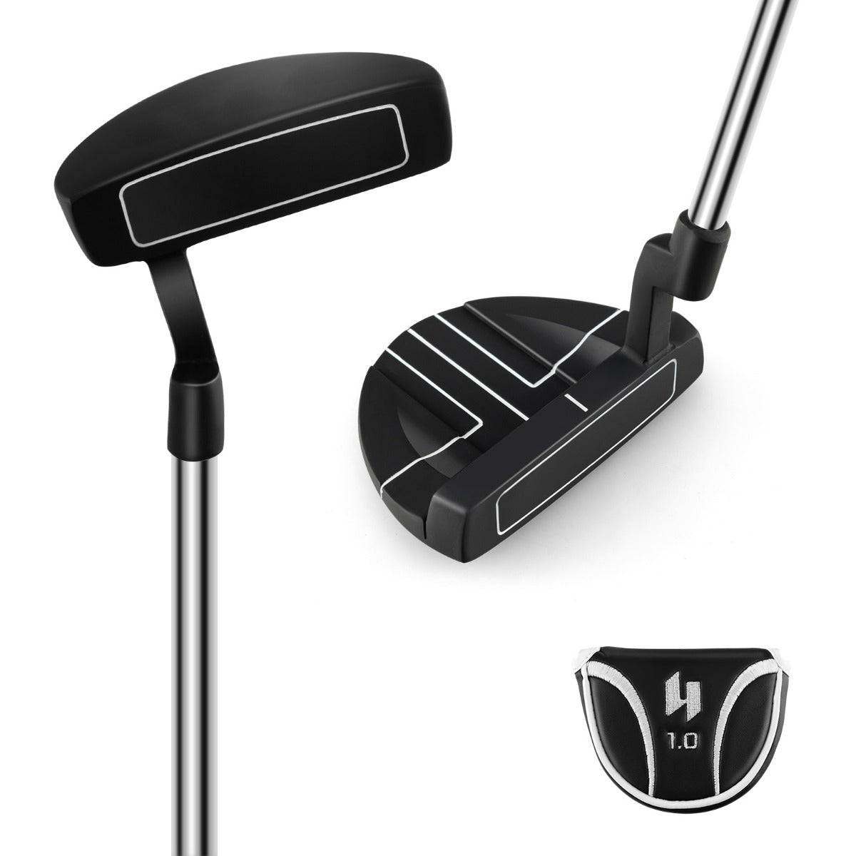 LIVSK Golfputter Mallet - Antislip Handgreep - Zinklegering Kop voor Nauwkeurige Putt - Inclusief Racketkap - 89 cm - Zwart