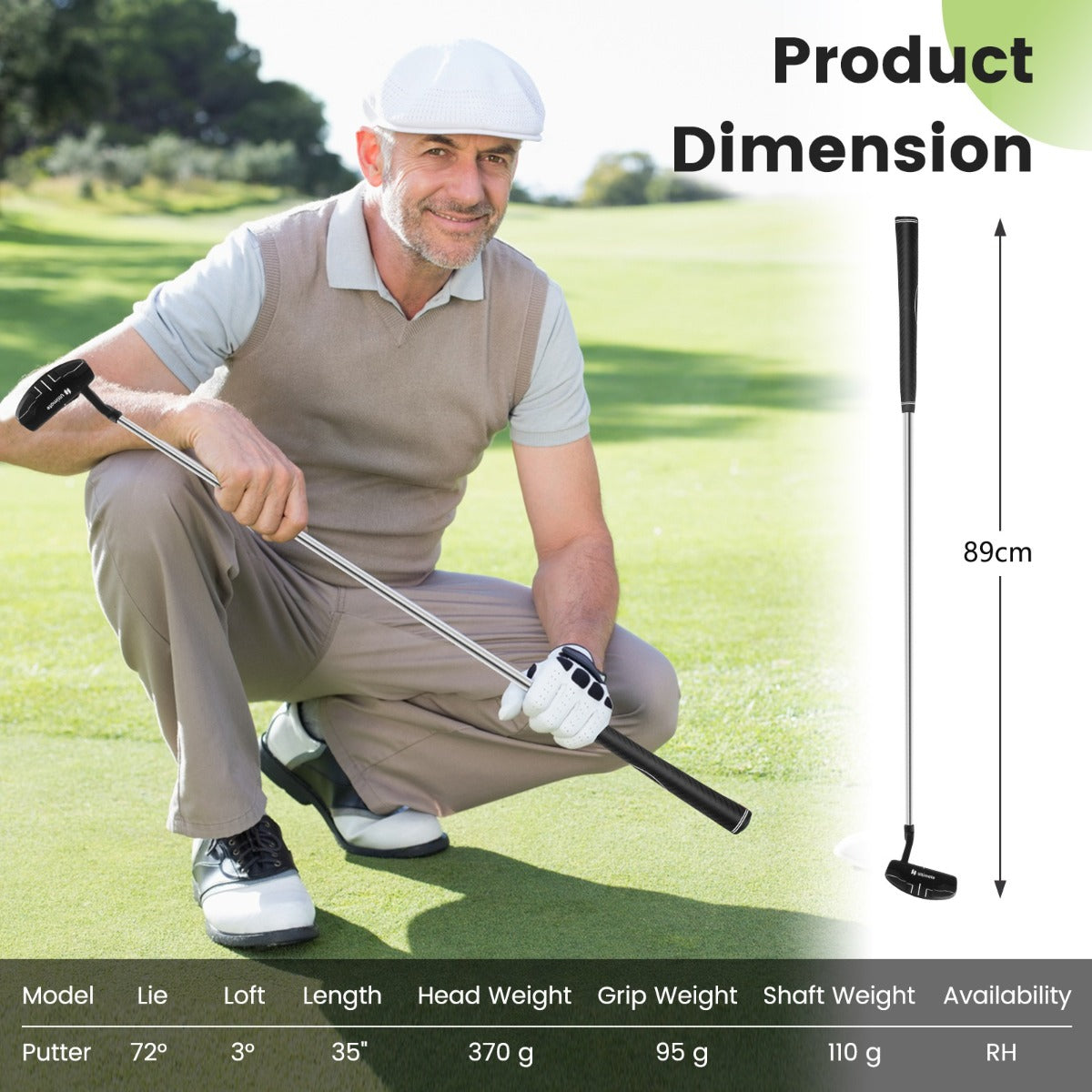 LIVSK Golfputter Mallet - Antislip Handgreep - Zinklegering Kop voor Nauwkeurige Putt - Inclusief Racketkap - 89 cm - Zwart