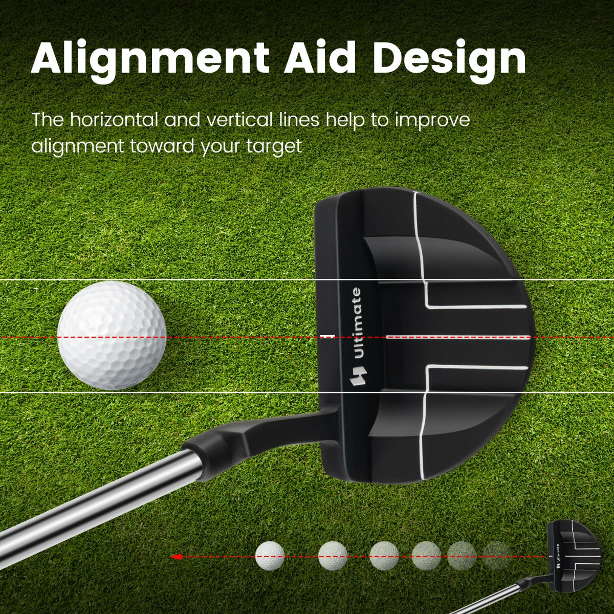 LIVSK Golfputter Mallet - Antislip Handgreep - Zinklegering Kop voor Nauwkeurige Putt - Inclusief Racketkap - 89 cm - Zwart