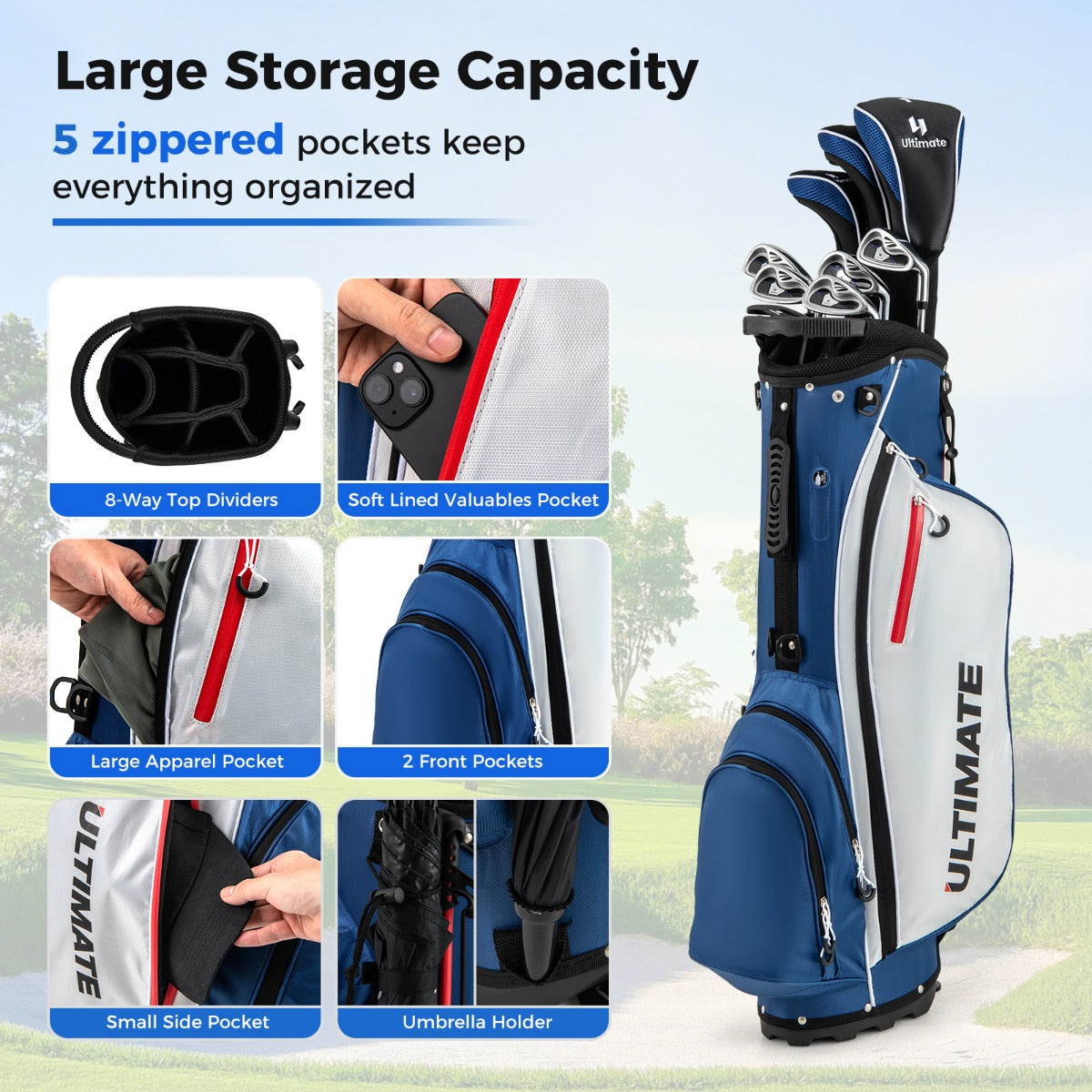 LIVSK Complete Golfclubset voor Heren - 9-delig met Gelegeerde Driver en Standbag - Voor Beginners en Ervaren Golfers - Zwart