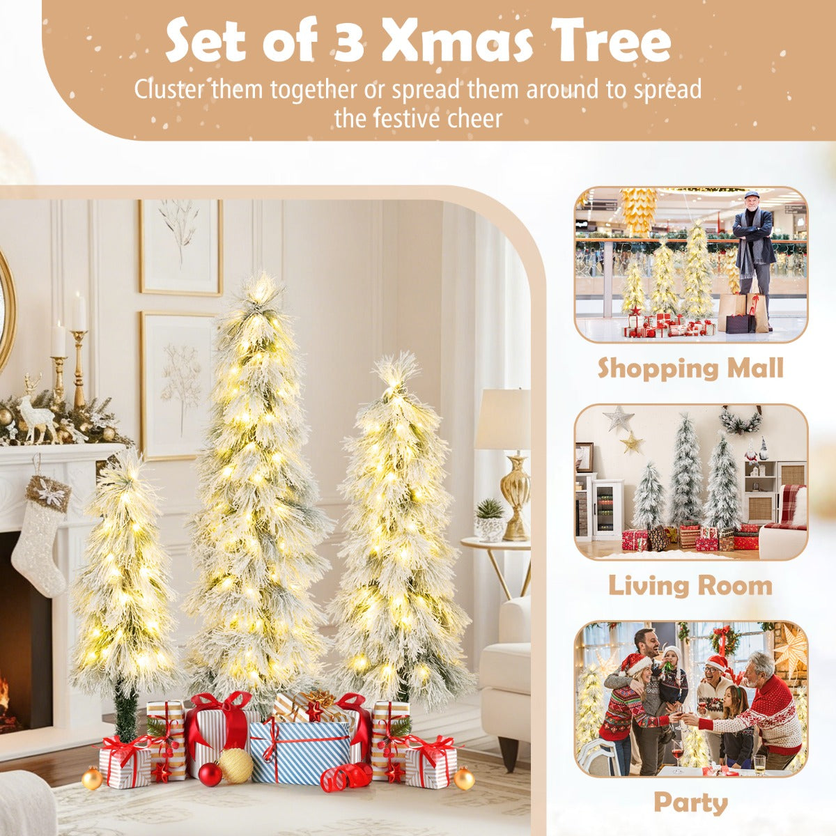 Livsk costway 90 cm 120 cm 150 cm een set van drie kunstkerstbomen compleet met lampjes 5