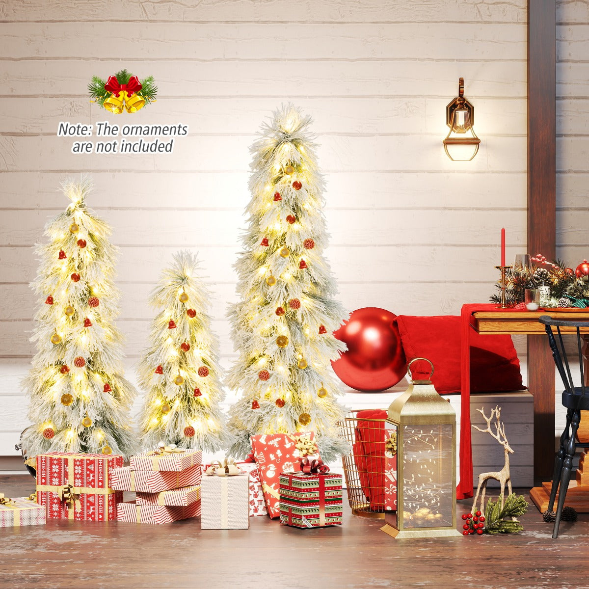 Livsk costway 90 cm 120 cm 150 cm een set van drie kunstkerstbomen compleet met lampjes 6