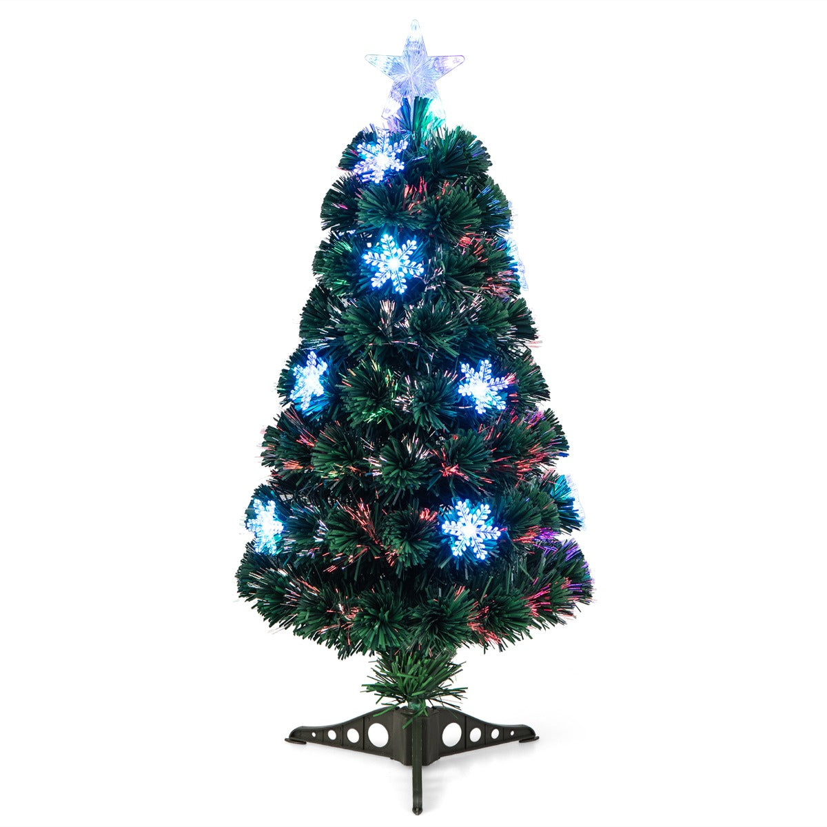 LIVSK Kunstkerstboom met LED Verlichting - Sneeuwvlokken - Brandwerend PVC - Eenvoudige Installatie - 120 cm - Groen