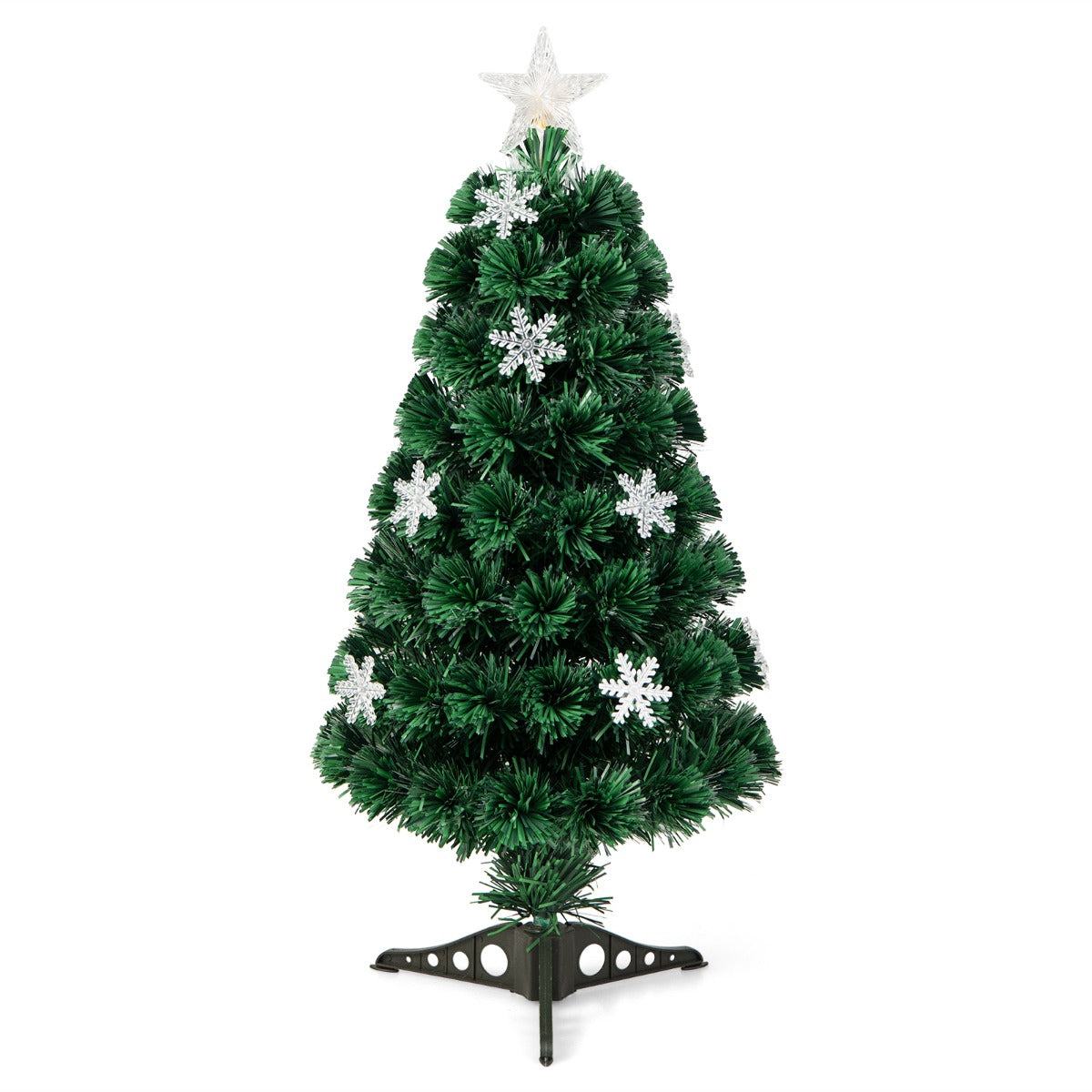LIVSK Kunstkerstboom met LED Verlichting - Sneeuwvlokken - Brandwerend PVC - Eenvoudige Installatie - 120 cm - Groen