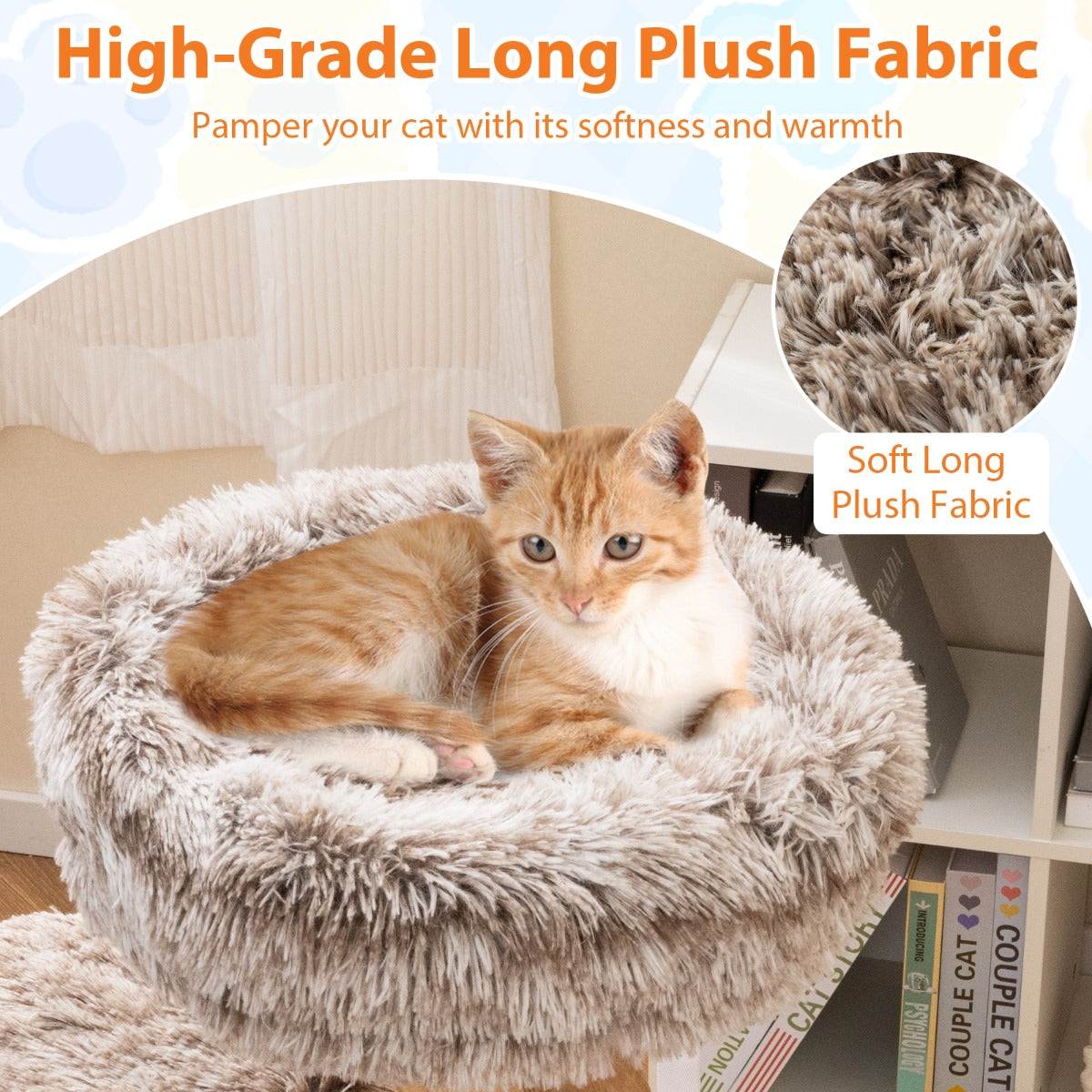Livsk costway 90 cm krabpaal massief perenhouten kattentoren met zitstok modern kattenactiviteitencentrum met natuurlijke jute krabpalen hangende bal 3