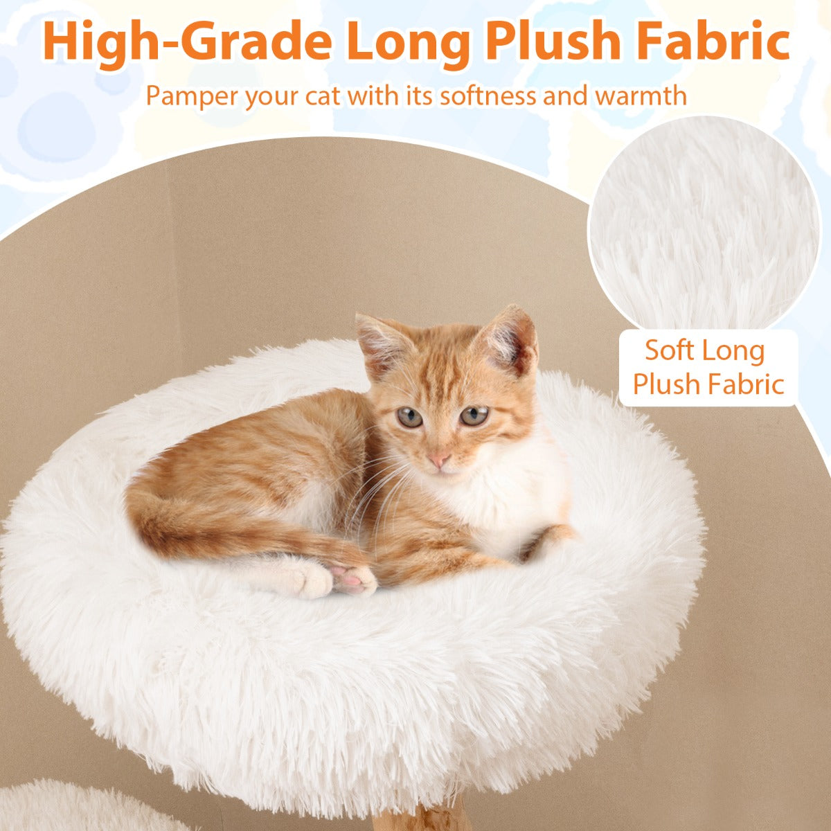 Livsk costway 90 cm krabpaal massief perenhouten kattentoren met zitstok modern kattenactiviteitencentrum met natuurlijke jute krabpalen hangende bal wit 3 2