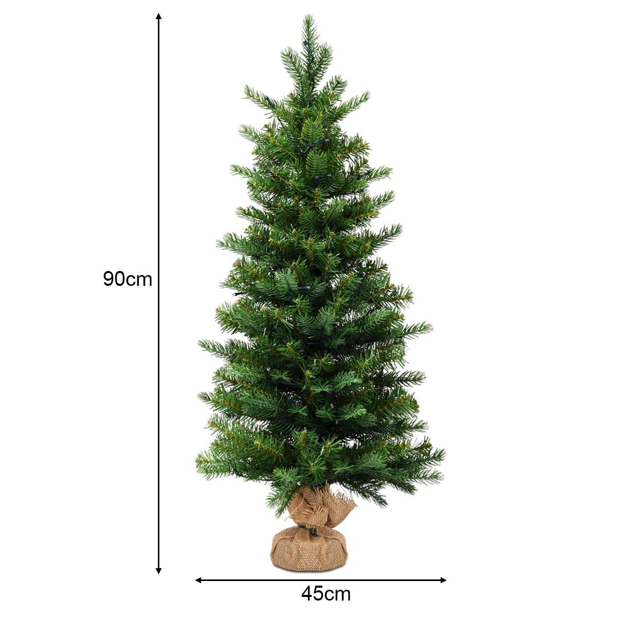LIVSK Kunstkerstboom 90 cm - Natuurgetrouwe PVC en PE Bladeren - 50 LED-lampjes met Timer - Stabiele Basis - Groen