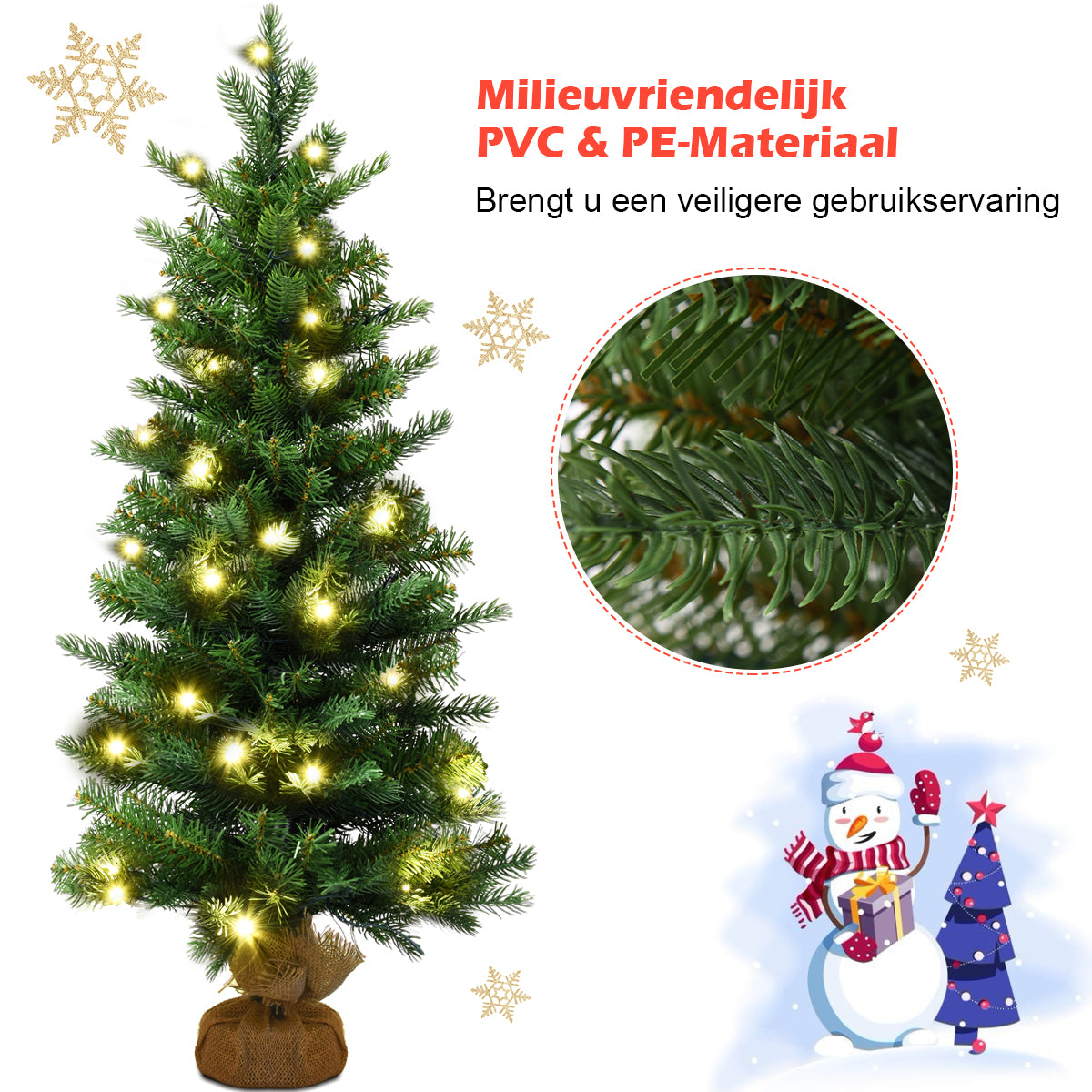 LIVSK Kunstkerstboom 90 cm - Natuurgetrouwe PVC en PE Bladeren - 50 LED-lampjes met Timer - Stabiele Basis - Groen